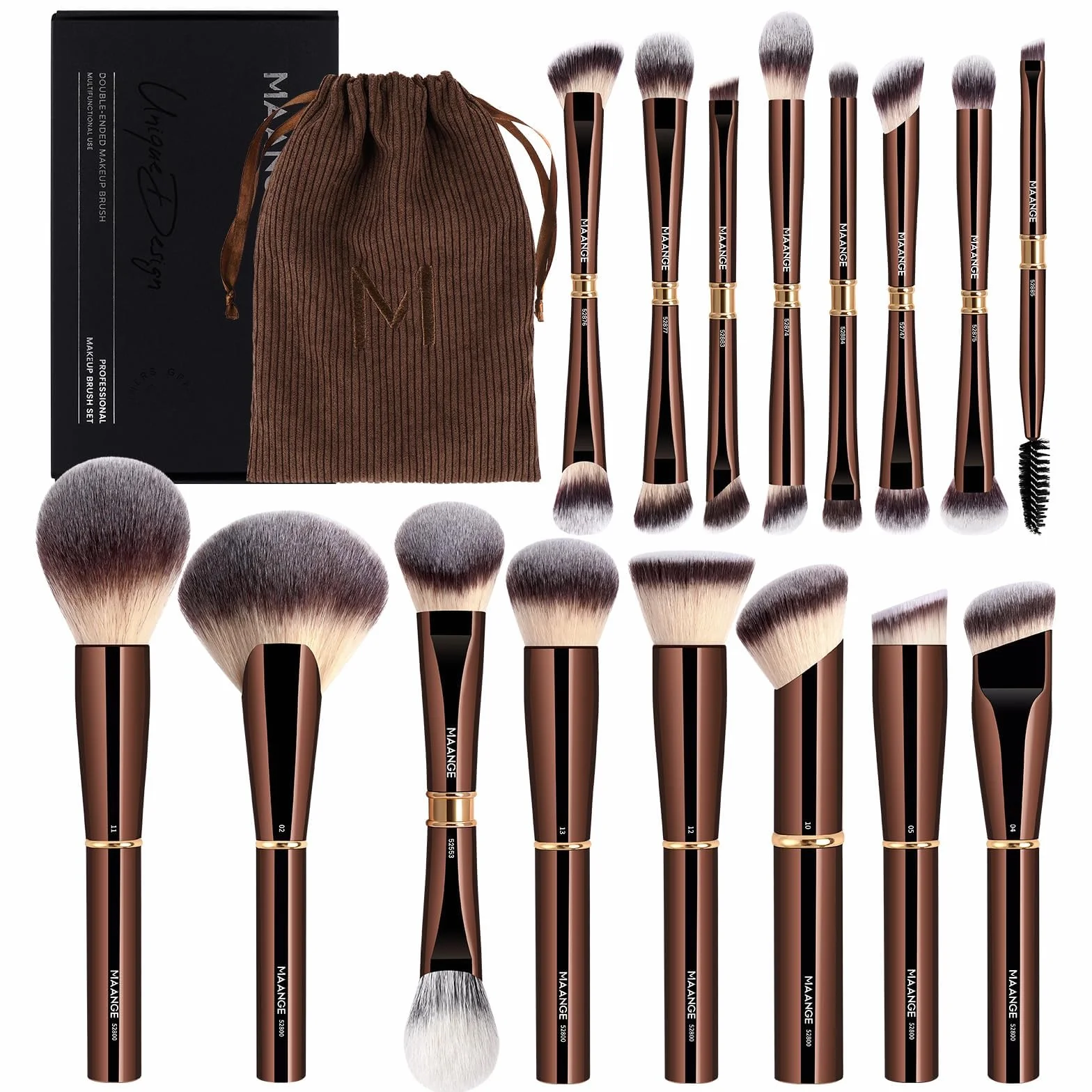 MAANGE Pinselset Make Up Pinsel Set, 16 Schminkpinsel, 25-in-1 Duo-End Make up Pinsel Für Foundation Puder Lidschatten Concealer Blush