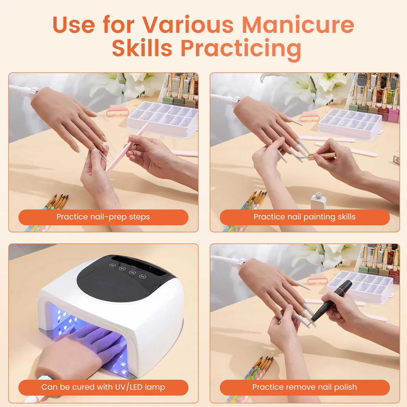 Deciniee Silikon Übungshand für Nageldesign: Flexibel Training Falsche Nägel Übungshand mit Stück Nagelspitzen/Nagel Pinsel/Nagelfeile- Nagelhandübungsmodell- Acryl Nagel-Set für Nagelmaniküre