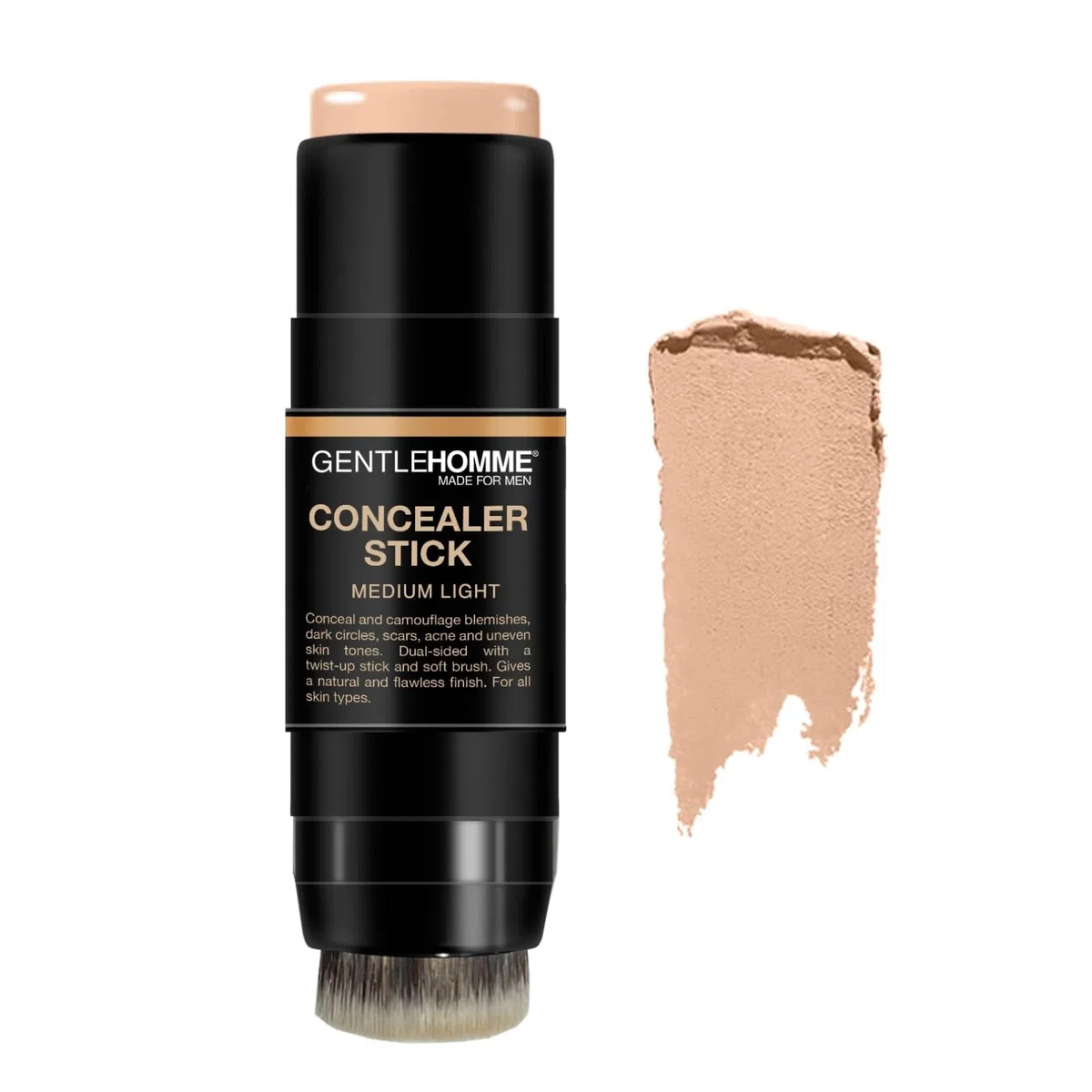 Gentlehomme Concealer Stick für Herren mit Pinsel für Augenringe Radiergummi, Medium Light