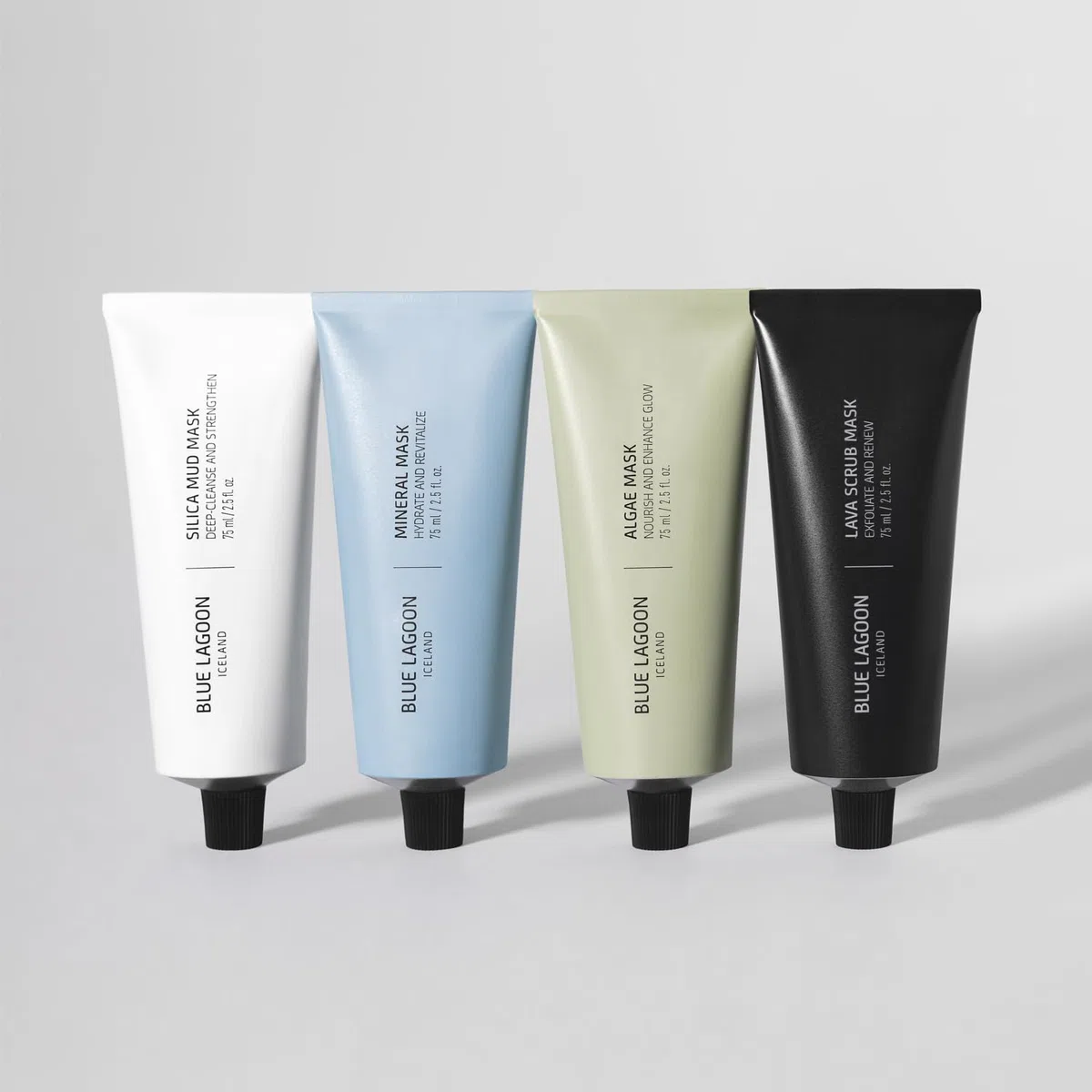 Blue Lagoon Hautpflege Signature Masks - Bioaktive Gesichtsmasken - Silica Mud/Algae/Mineral/Lava Scrub Mask - Reinigung/Feuchtigkeit/Peeling & Pflege - Fullsize Set- 4 Stück, je 75ml