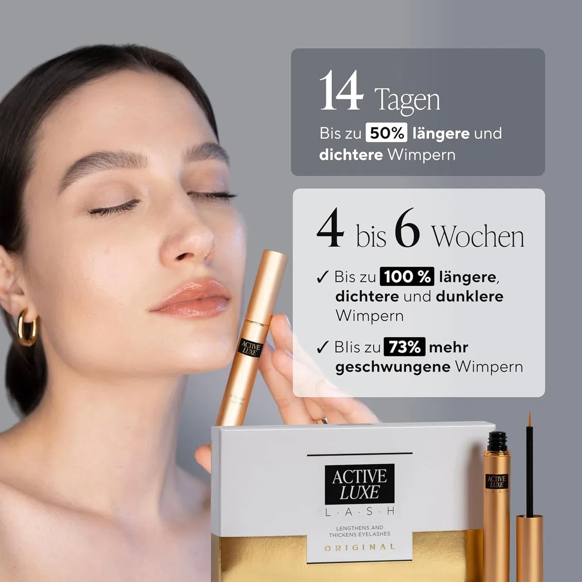 Active Luxe Wimpernserum – Lash Serum, 1.5 ml | Für längere, dichtere & dunklere Wimpern, Ohne Hormone, Vegan, Klinisch Getestet