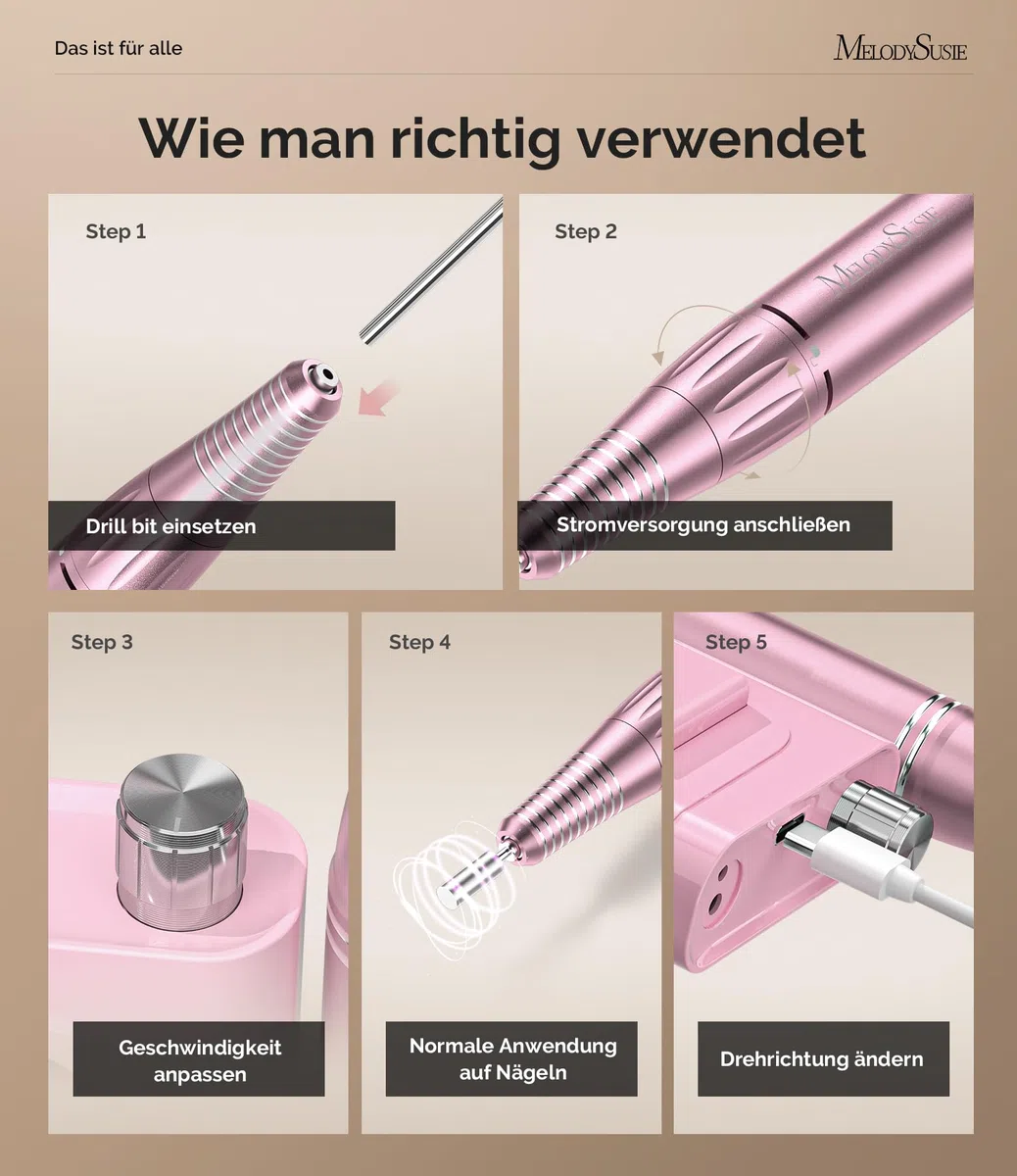 MelodySusie SC300F Aufsteckbarer Nagelfräser, Wiederaufladbare Elektrische Nagelfeile 30000 U/min, mit LCD-Display, Verstellbarer Geschwindigkeit, für Acrylnägel Gelnägel, für Salon & Zuhause
