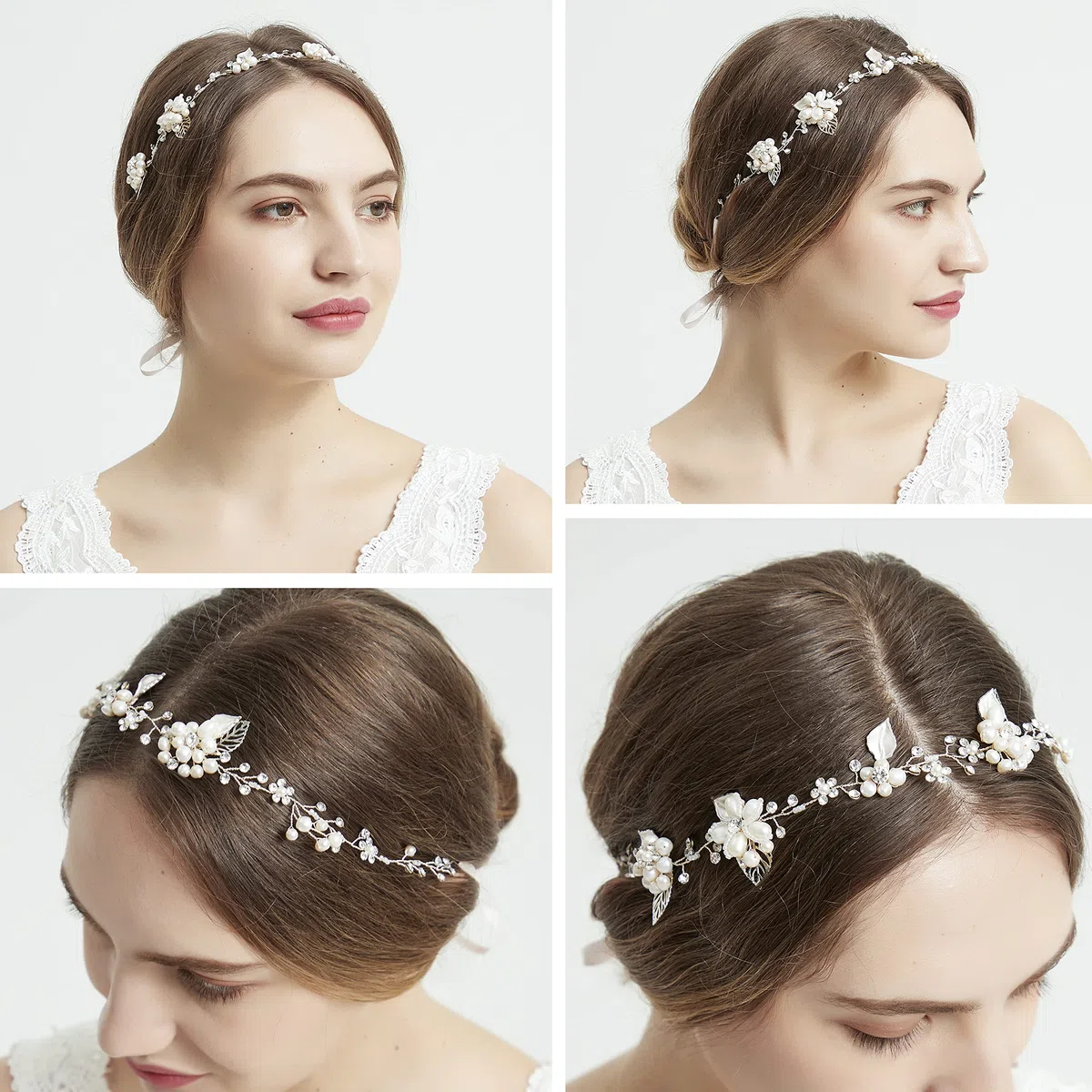 Oriamour Brautschmuck Kristall Stirnband mit Süßwasserperlen Blume Design Hochzeit Haarschmuck