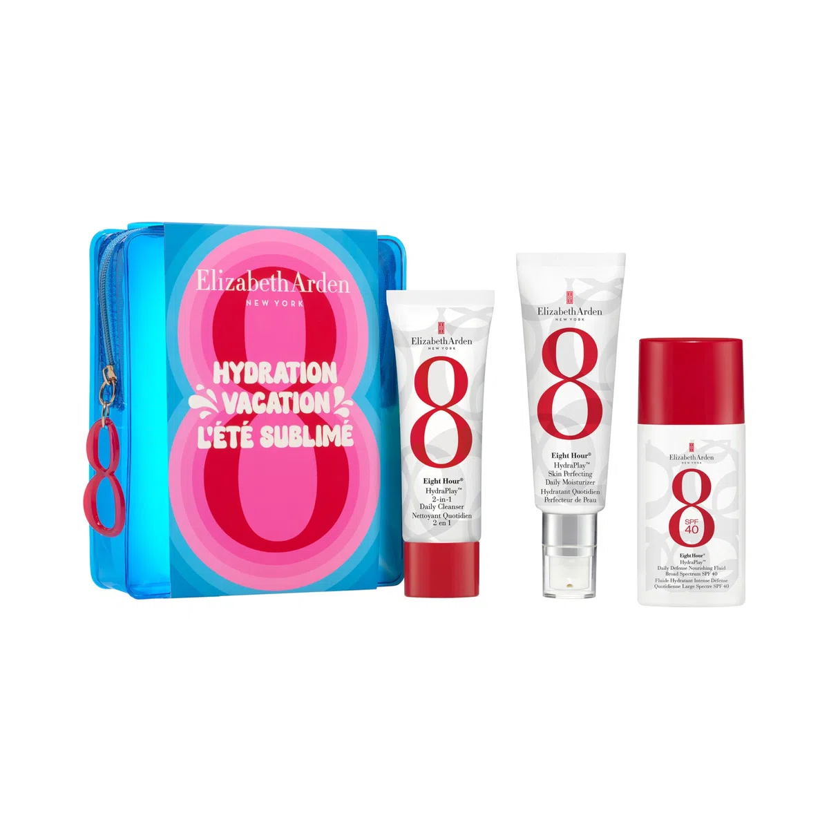 Elizabeth Arden - Eight Hour Hydration Vacation 3-Teiliges Geschenkset, Skin Perfecting Feuchtigkeitscreme, 2-in-1 Cleanser, Nourishing Fluid SPF 40, Reinigt, Hydratisiert und Schützt