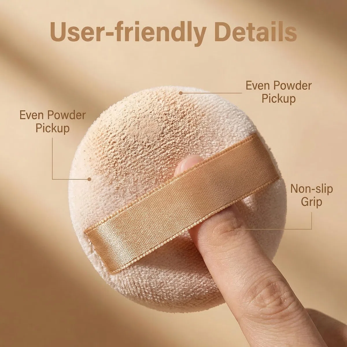 Runde Velour-Puderquasten mit Band, 8 cm, weicher Schwamm, Gesicht, Make-up, Kosmetik, loser Puderquaste, Foundation, Beauty-Werkzeug, 3 Stück (Beige)