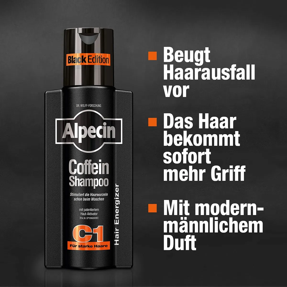 Alpecin Coffein-Shampoo C1 Black Edition - 6 x 250 ml - mit neuem Duft | Natürliches Haarwachstum für Männer | Energie für kräftiges Haar | Haarpflege für Männer - Made in Germany