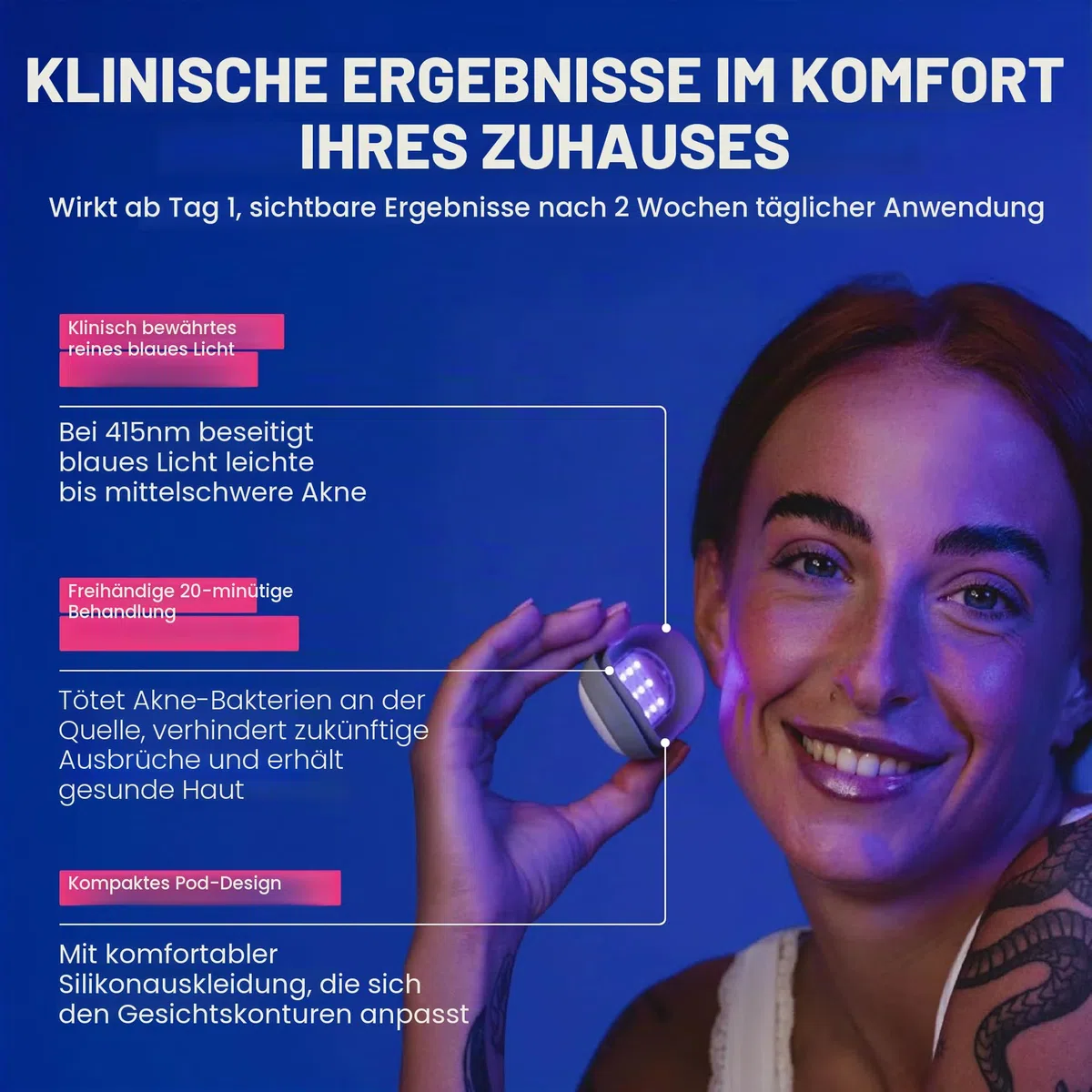 LUSTRE Solo Blue Light Akne-Behandlungsgerät, UV-frei & drahtlos | Für Akne, Pickel und Unreinheiten