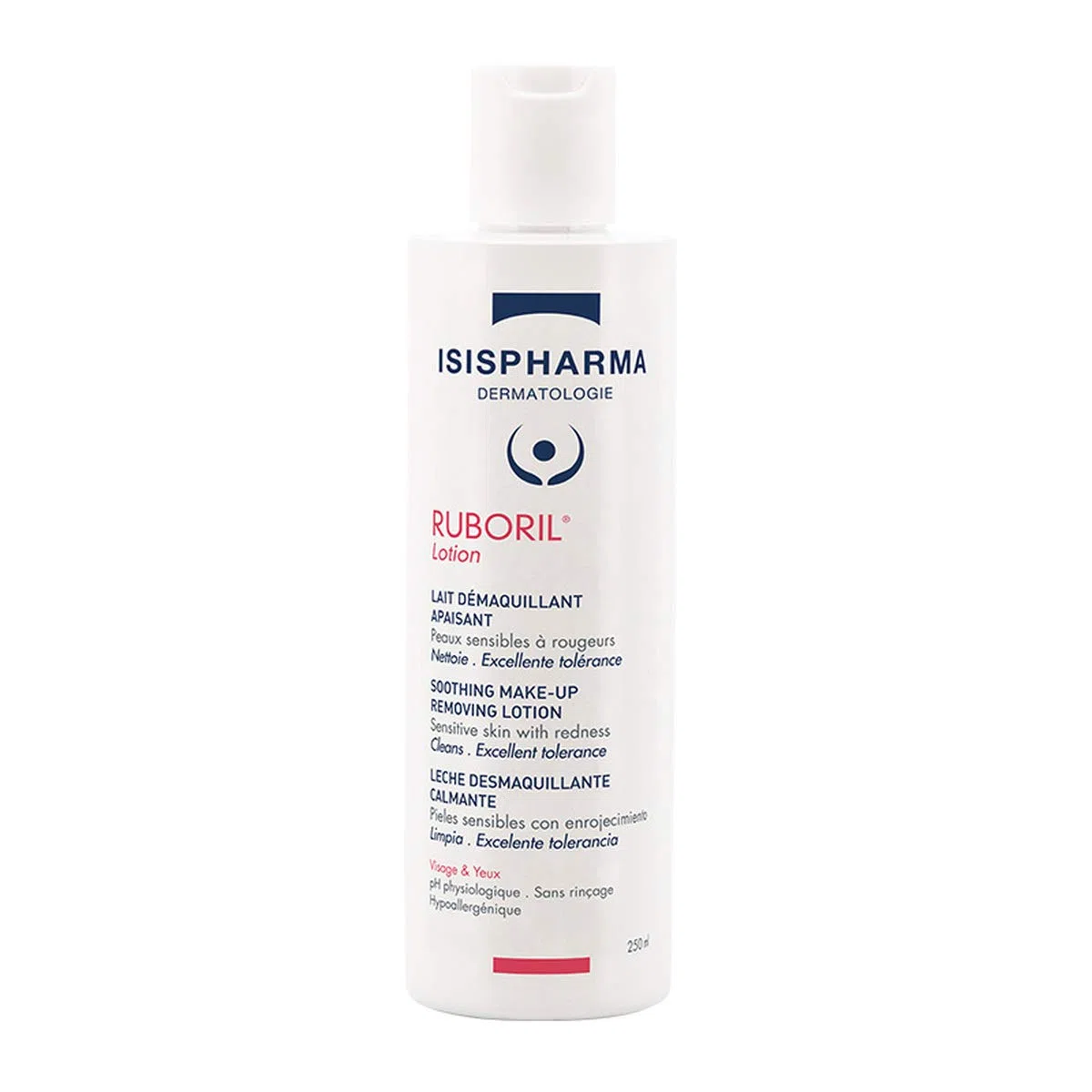 Isispharma Ruboril Lotion Beruhigende Reinigungsmilch 250 ml - Empfindliche Haut Alle Arten von Rötungen - Ohne Spülung - Unparfümiert - Gesicht Und Augen - Frankreich