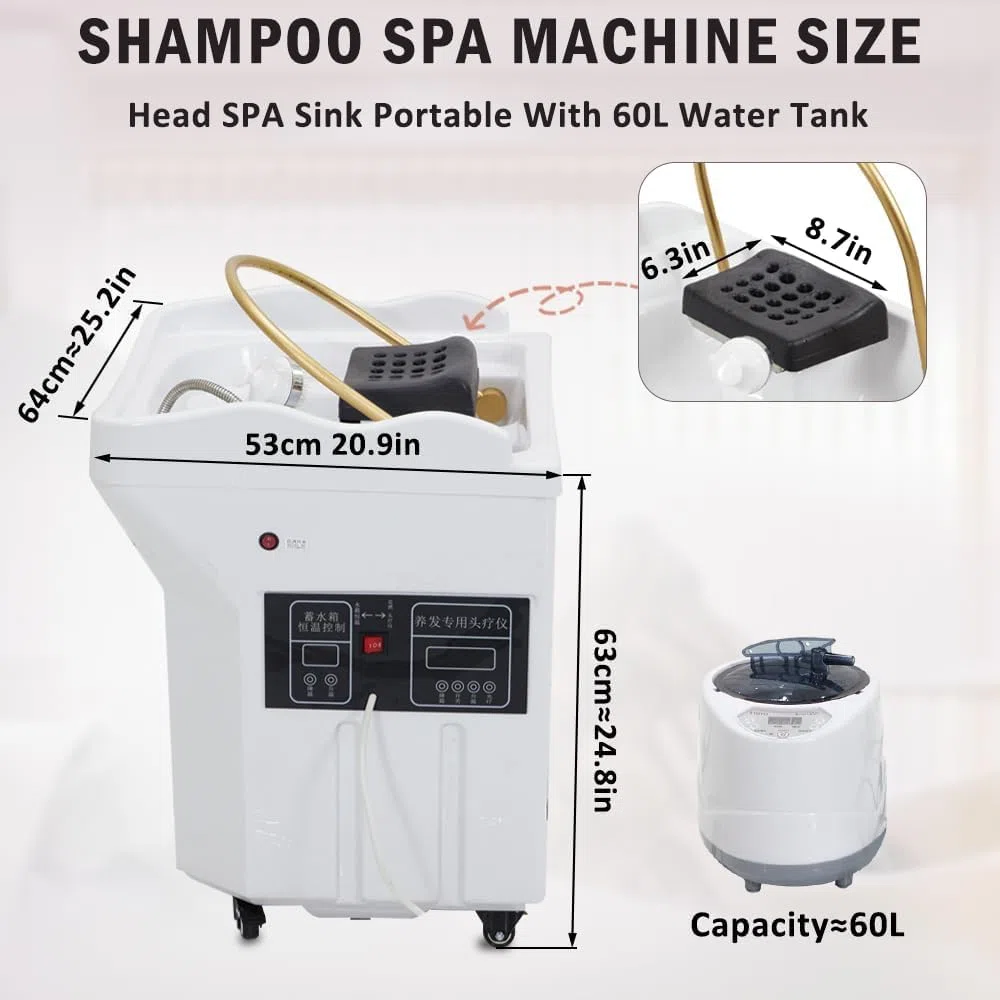 Mobiles Waschbecken-Head Spa Ausstattung Mit 60l Wassertank,Inklusive Begasungsmaschine Und Dampfhaube, Mobiles Waschbecken VerfüGt Mit 4 GeräUschloses Rad, Geeignet FüR Head Spas Und Friseursalons