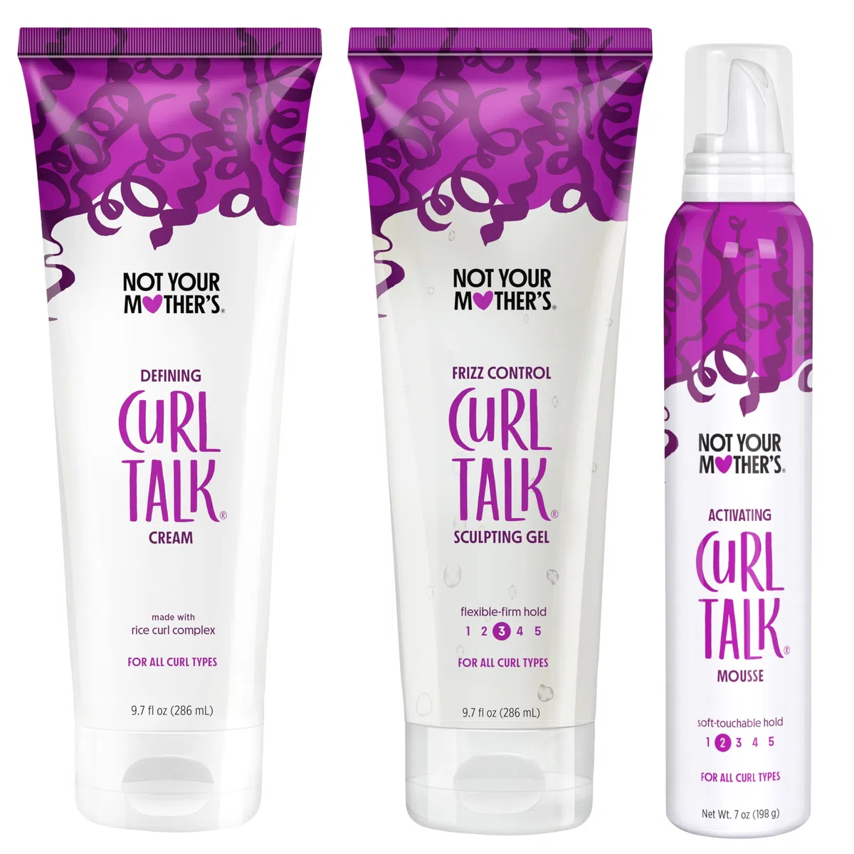 Not Your Mother's Curl Talk Defining Curl Cream, Gel und Mousse zum Stylen von Frizz Control (3 Stück) - 240 g Creme, 180 g weiße Mousse