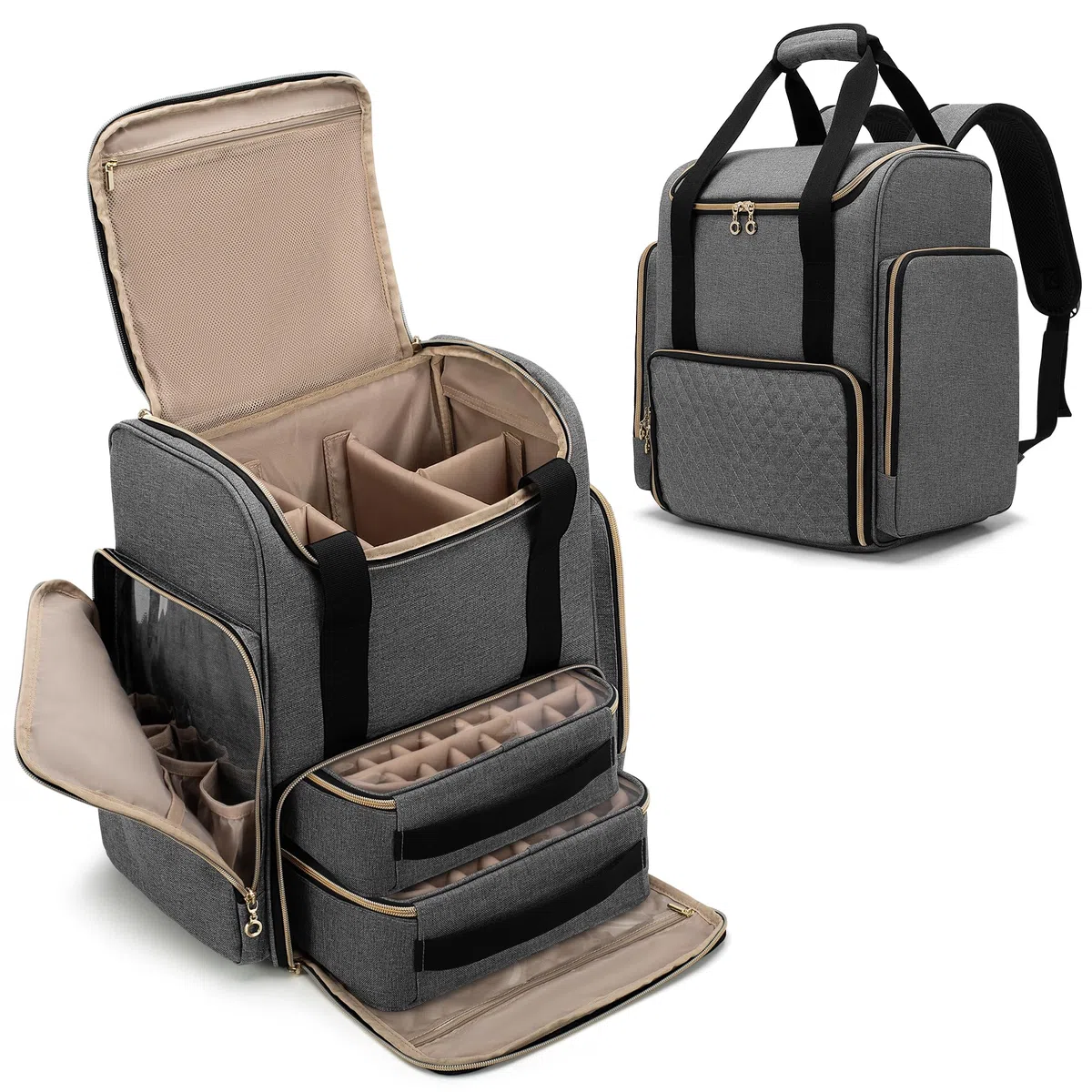 Luxja Kosmetik Rucksack für Nagellack, Grau | Nagellack Aufbewahrungstasche für Nagellampe und Nagellack, Nagellack Organizer Rucksack Groß, Grau