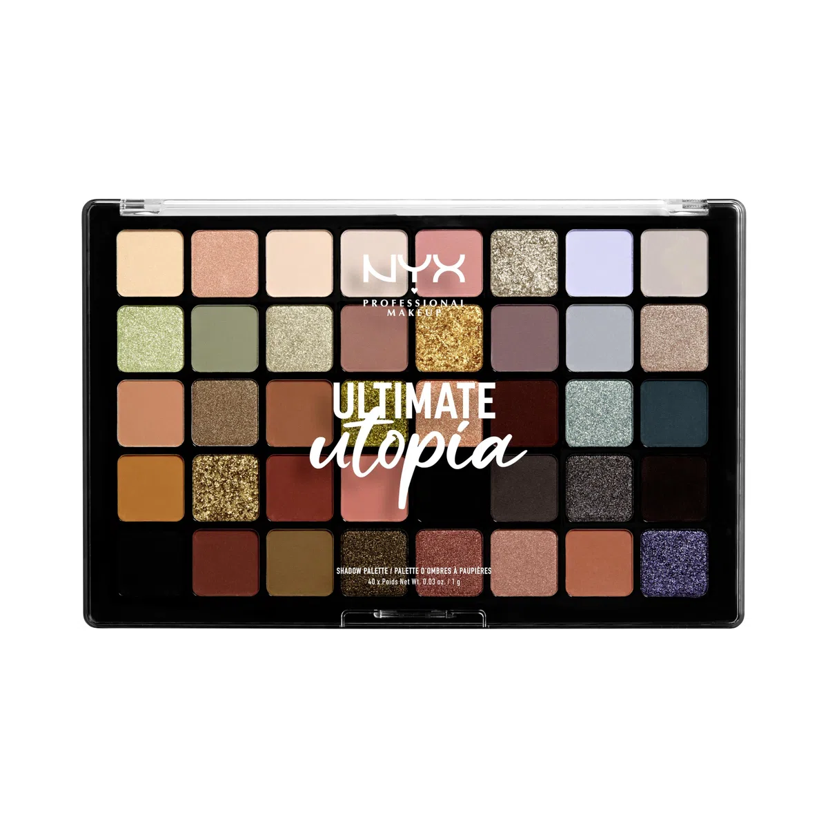 NYX Professional Makeup Lidschattenpalette, Ultimate Shadow Palette, Gepresster Puder Lidschatten, 40 Farbtöne, Matt, Satiniert, Metallic, Farbton: Ultimate Utopia
