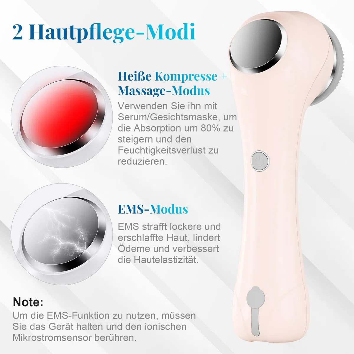 Elektrische Gesichtsreinigungsbürste, 2 in 1 Gesichtsbürste Mit 4 Bürstenköpfen, EMS Gesichtsmassagegerät mit Heizung Wasserdichte Gesichtsreinigung Tiefenreinigung für alle Hauttypen (Rosa)