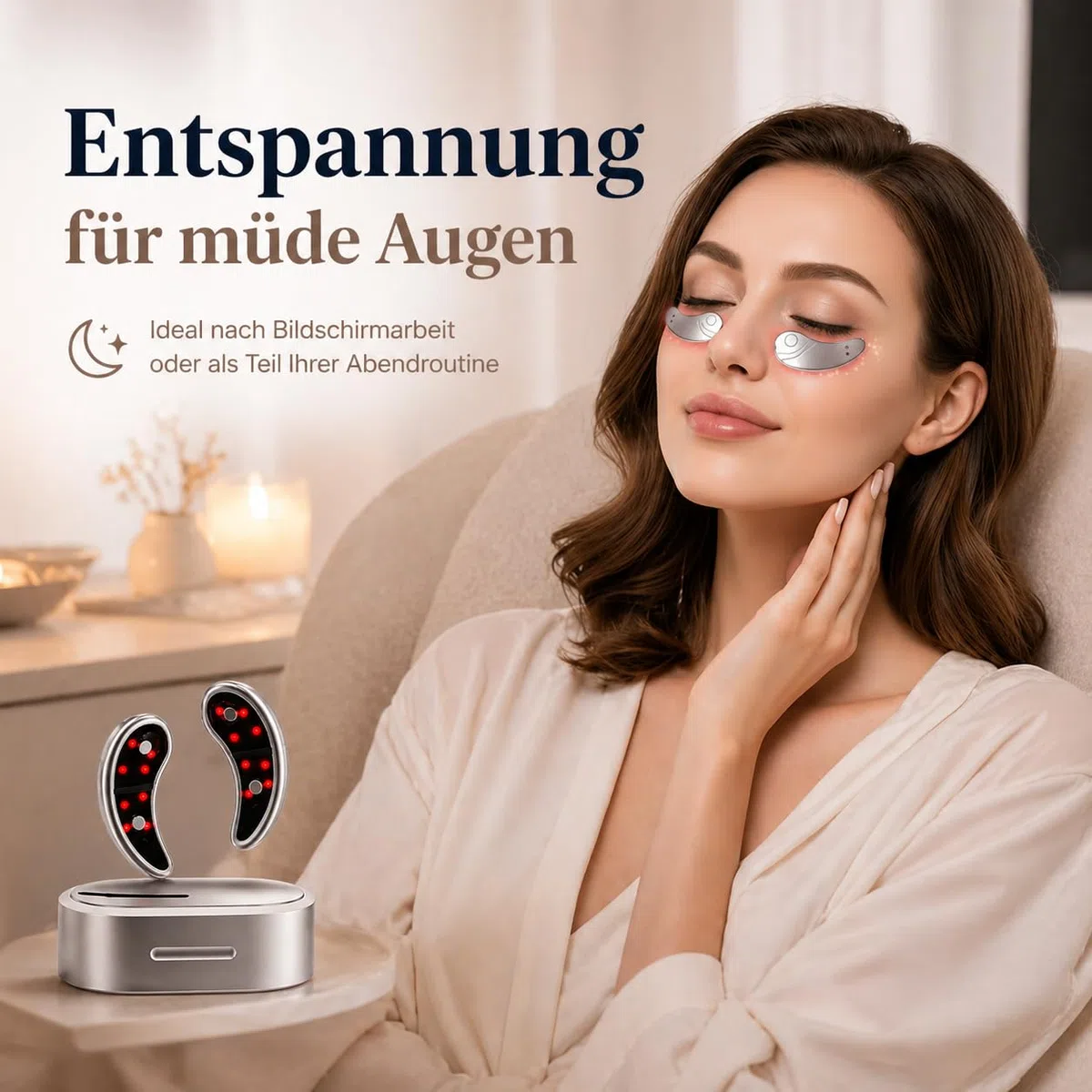 Augenmassagegerät mit Rotlicht Maske, Wärme, EMS Vibration, Elektrisches Eye Beauty Device gegen Augenringe, Tränensäcke & Falten, Leise Massage Maske für Augen, Wiederaufladbar