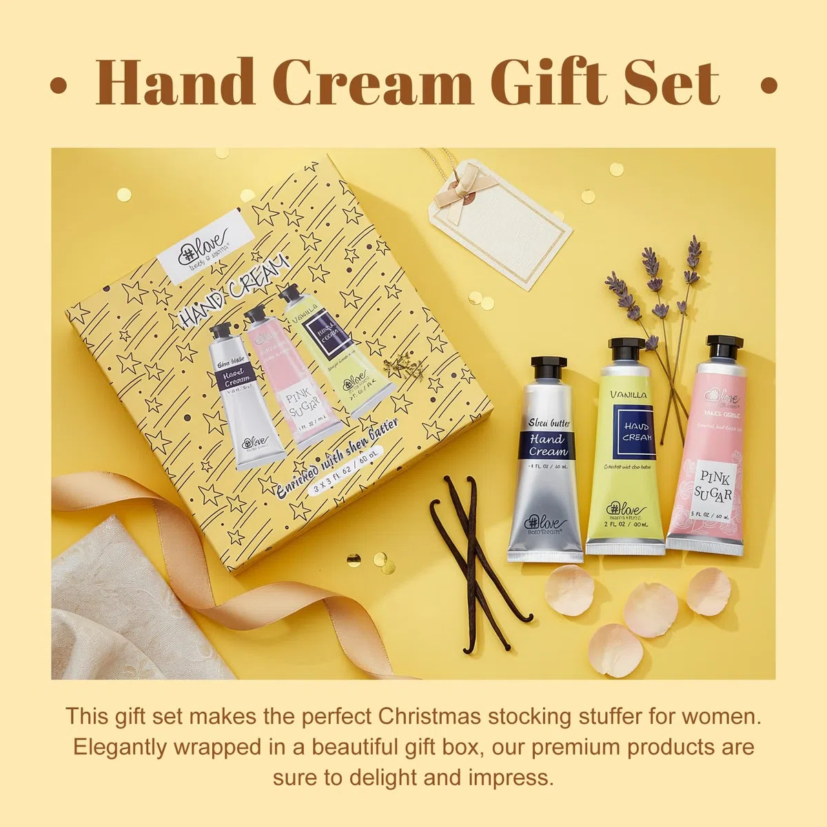 Body & Earth Love Handcreme Geschenkbox für Frauen, natürliche Zutaten mit Sheabutter, Handpflegecreme für trockene Hände,3x60ml Reisegrößenlotion Set，muttertagsgeschenk (Gold)