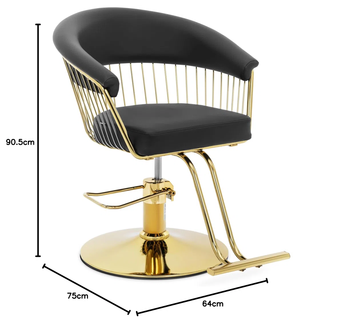 Physa Friseurstuhl mit Fußstütze golden schwarz 360° drehbar Edelstahl Kunstlederbezug 200 kg Barberstuhl höhenverstellbar