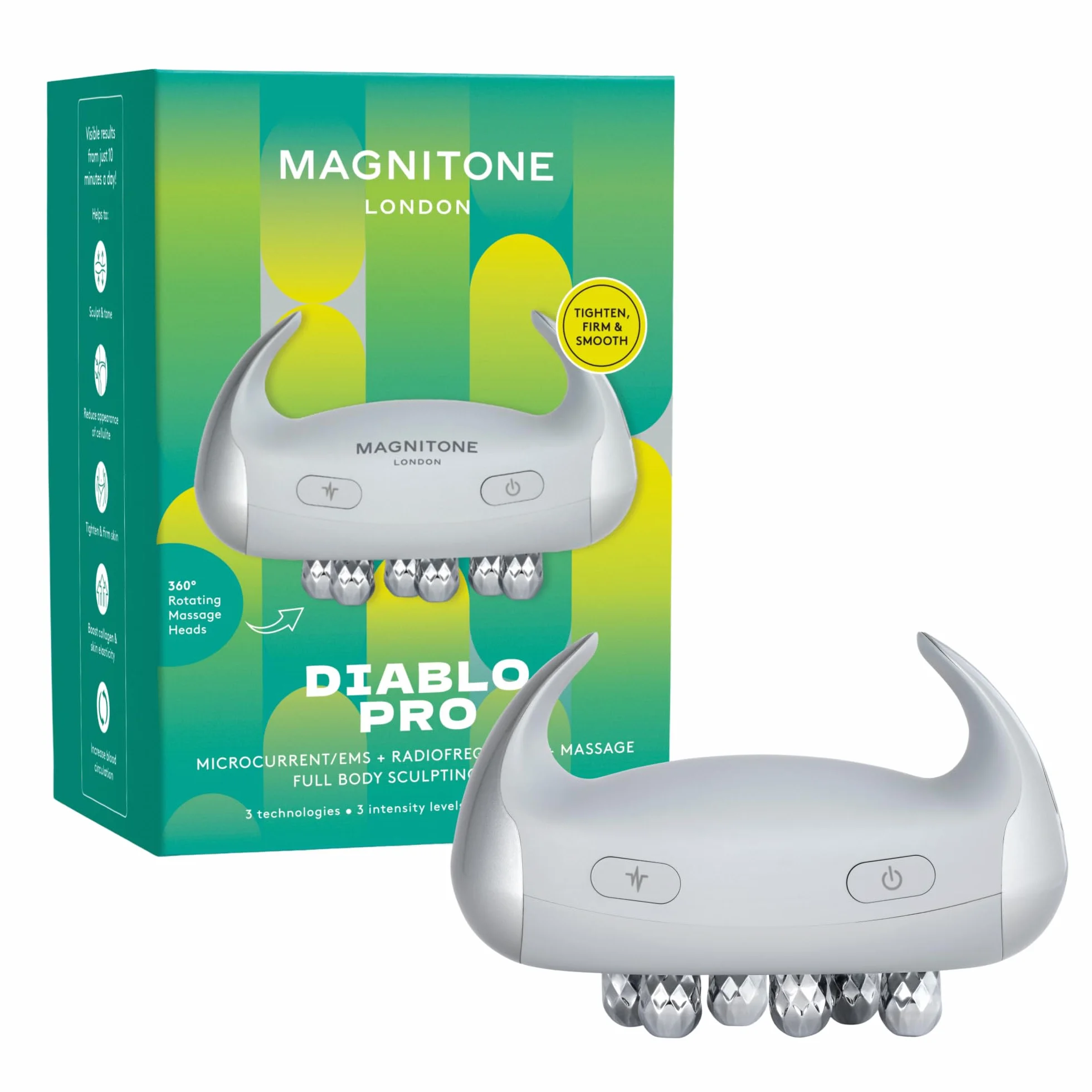 Magnitone Diablo Pro Ganzkörper-Skulpturgerät Mikrostrom EMS Radiofrequenz Massage 3 Intensitätsstufen Kabellos Tragbar 70 Minuten Akku