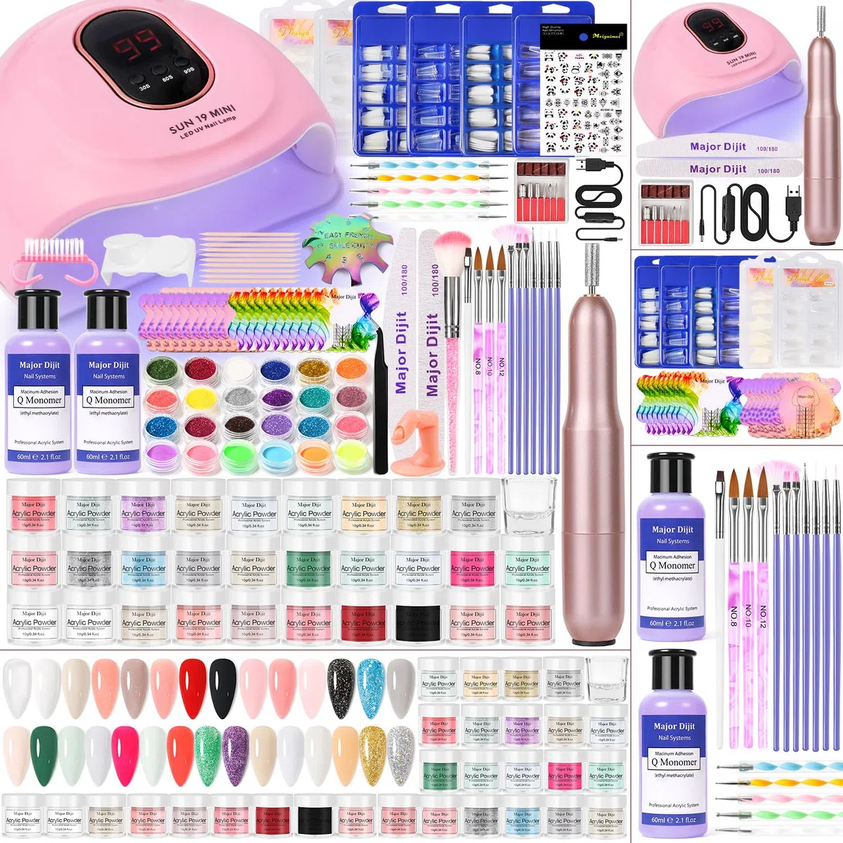 Nagelstudio Set, 29 Farben Acrylpulver mit 2*60ml Acryl Liquid/Monomer Nagelfräser für Gelnägel mit UV Lampe für Gelnägel set, Nageldesign Gelnägel Starterset
