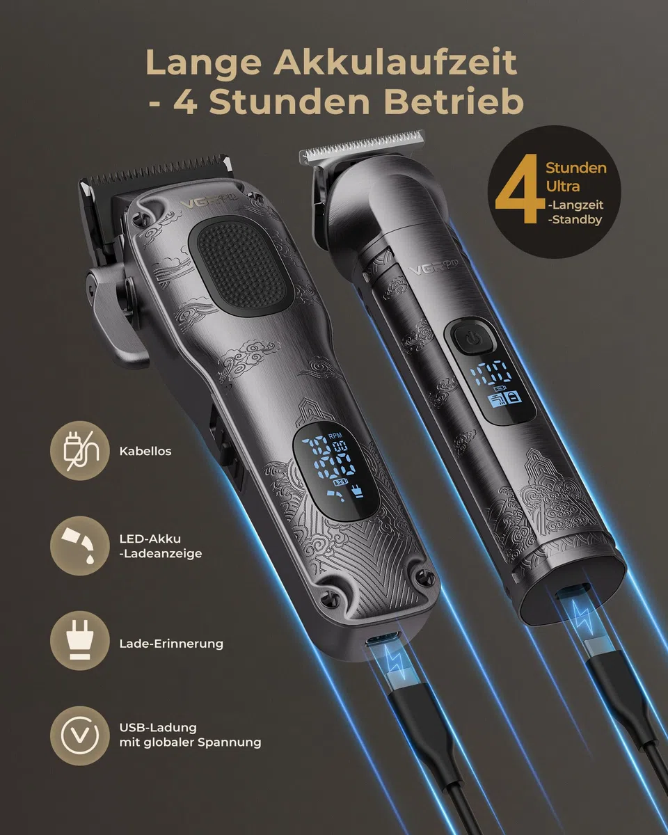 VGRPRO Kabellose Haarschneidemaschine Profi für Männer, Elektrischer Trimmer Herren Set mit Paket Box (Gray)