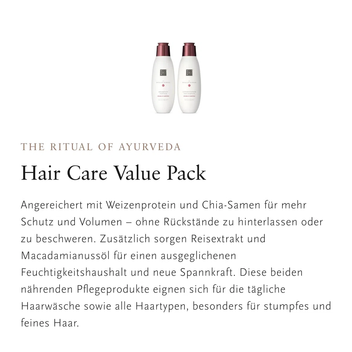 RITUALS Das Ritual of Ayurveda Vorteilspaket | Set aus Shampoo und Spülung | Mit Weizenprotein, Chia | Samen-, Reis- und Macadamianussöl | Vorteilspack 2 x 250 ml