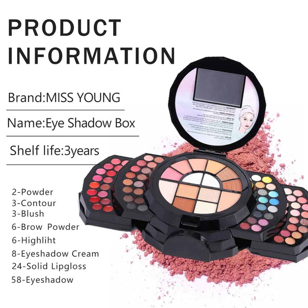 Make-up-Set für Anfänger Hochpigmentiert, Langanhaltend, Verblendbar, | 110 Farben Natürliche Farben Lidschatten Lippenstift Concealer Kajalstift Augenbrauen-Highlighter Kompa