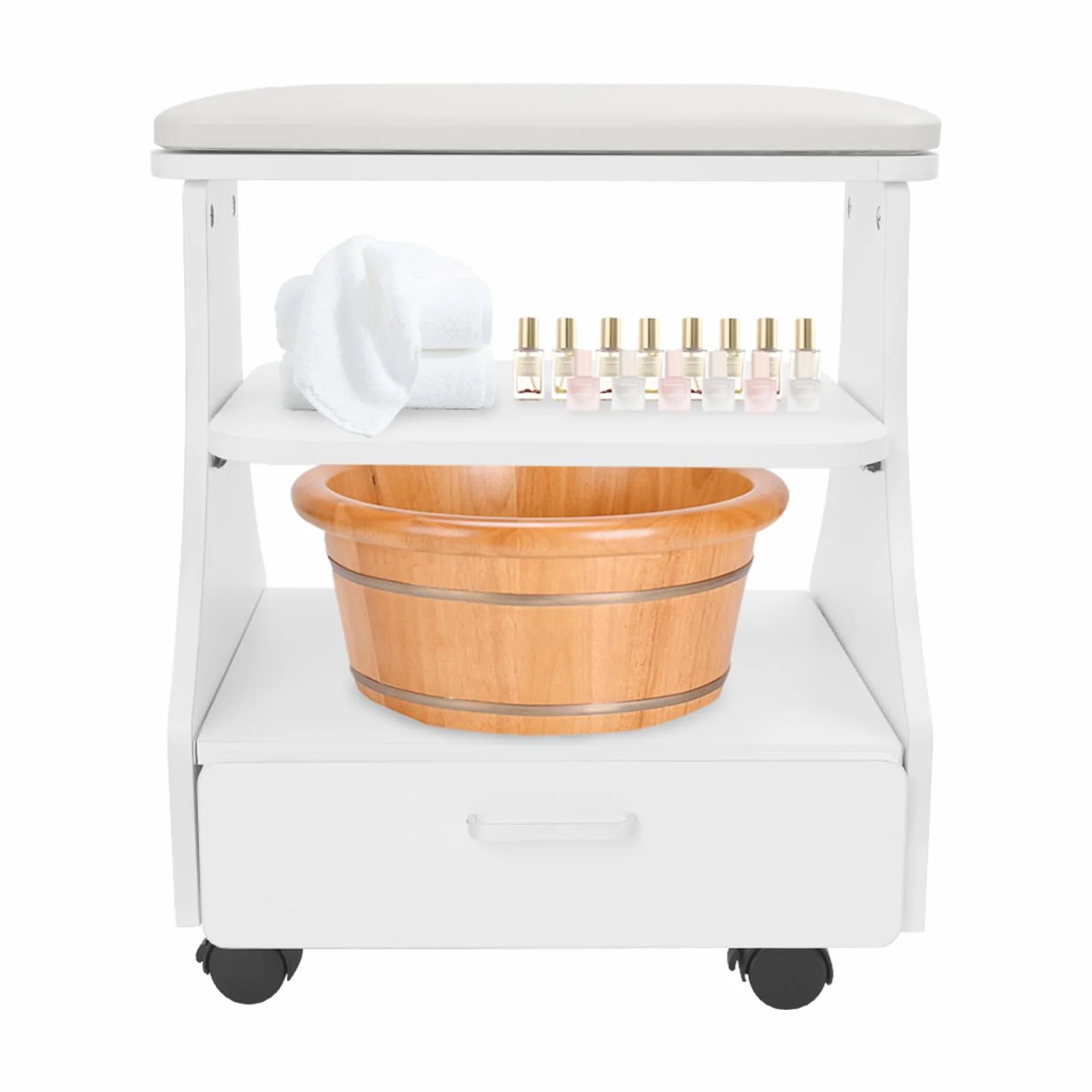 Kosmetikerin Trolley Wagen Maniküre-Pediküre-Wagen mit Rädern und Schublade Weiß für Schönheitssalons