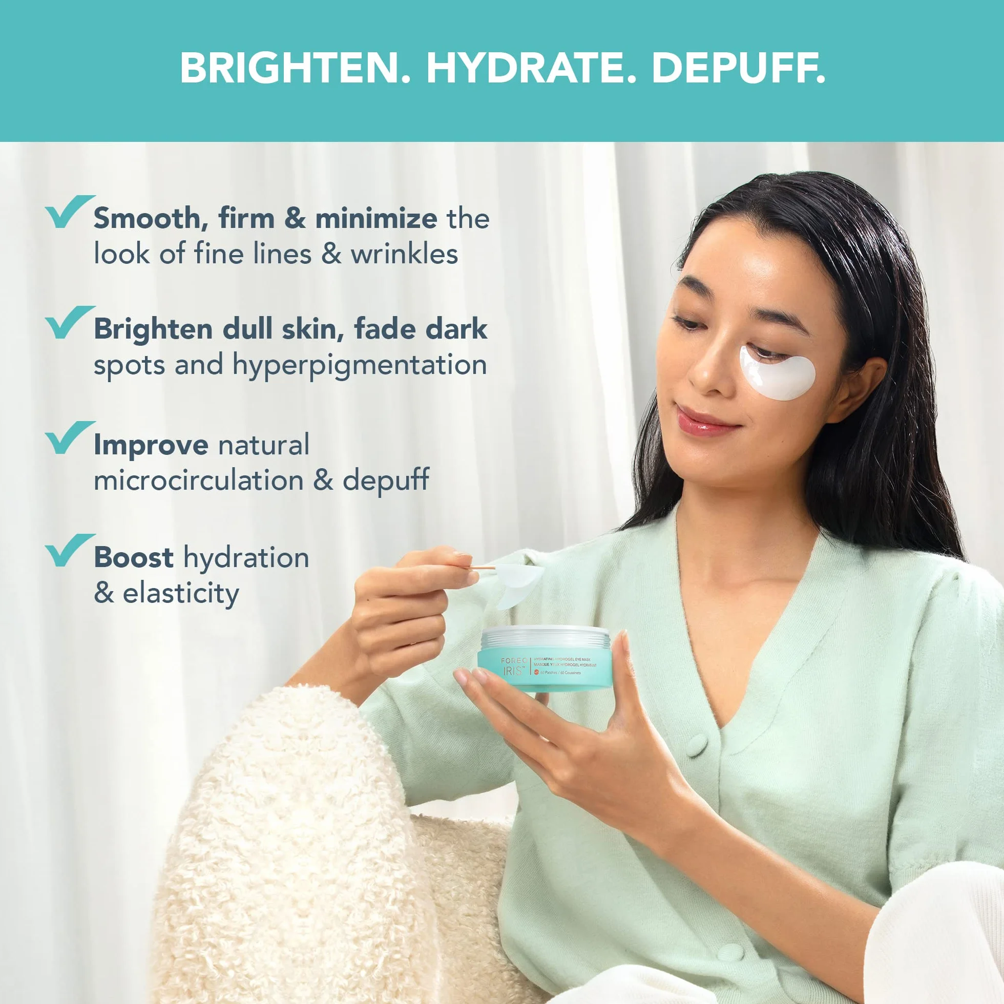 FOREO IRIS Augenpads gegen Augenringe – Behandlung mit Kollagen, Vitamin C & E – 60 Pads
