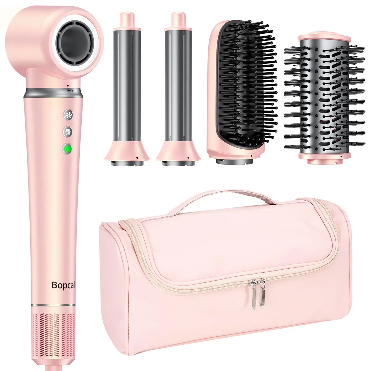 Bopcal 5 in 1 Airstyler, Multifunktionaler Hairstyler Set mit 160000 U/Min Ionen Föhn, Auto-Wrap Lockenstab, Glätteisen