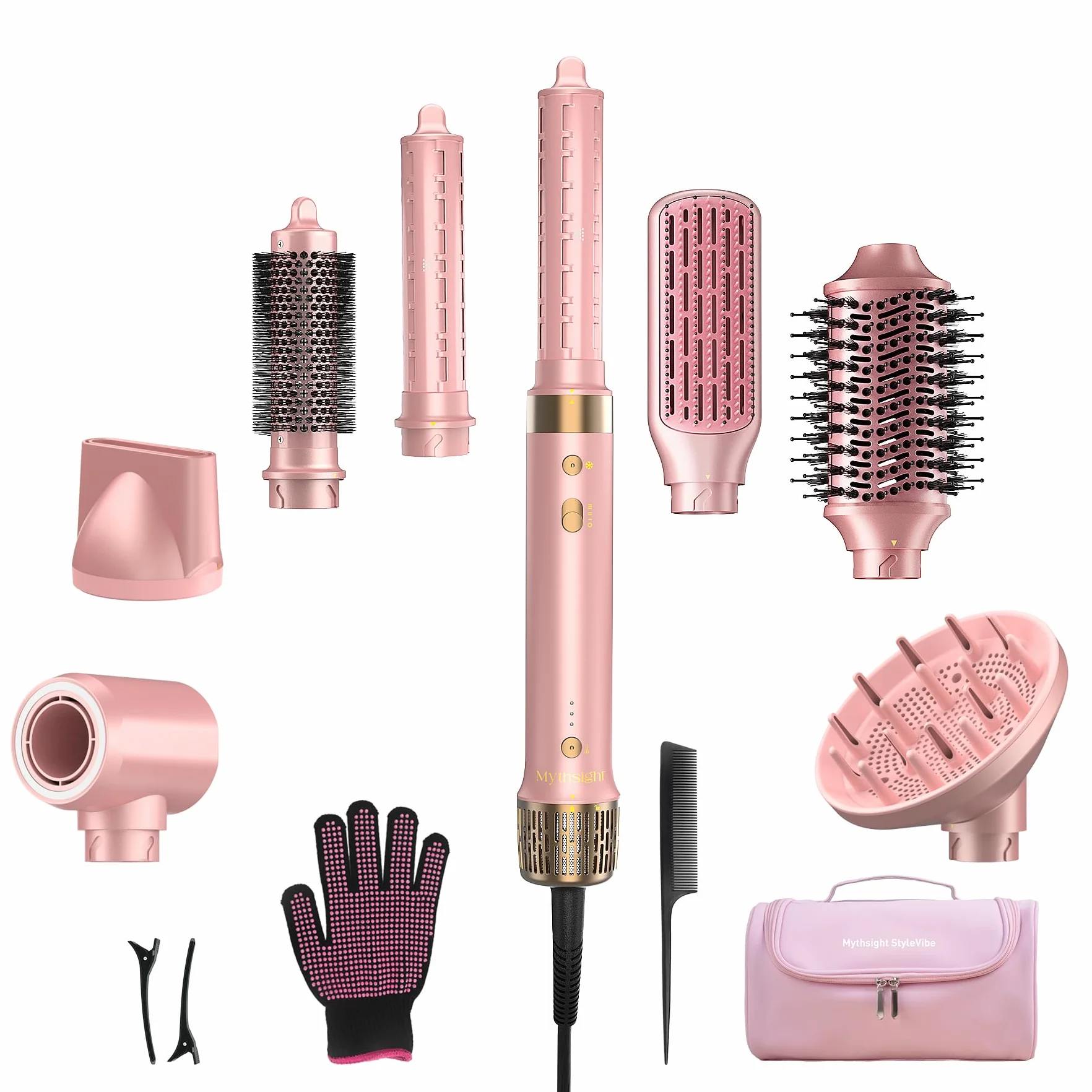 Mythsight StyleVibe 8-in-1 Airstyler mit Diffusor-Haartrockner, automatischen Lockenwicklern, Thermobürste, Reisetasche