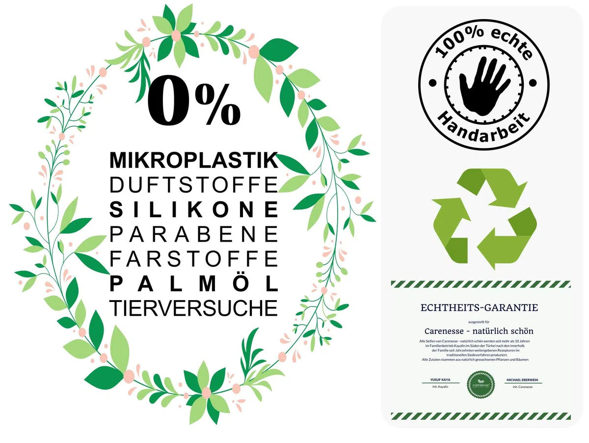 Carenesse Aleppo Seifen Paket Premium Quality 5 Stück 45% Olivenöl 55% Lorbeeröl original Olivenölseife Haarseife vegan handgemacht Naturseife Seife ca. 900-950 Gramm je Paket