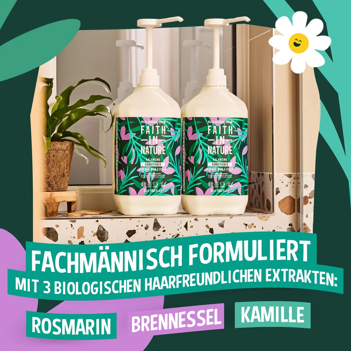 Faith In Nature Natürliches Lavendel & Geranie Conditioner, Ausgleichend für normales Haar & normale Kopfhaut, Vegan und tierversuchsfrei, Ohne SLS, Silikone oder Parabene, 5 L Nachfüllpack