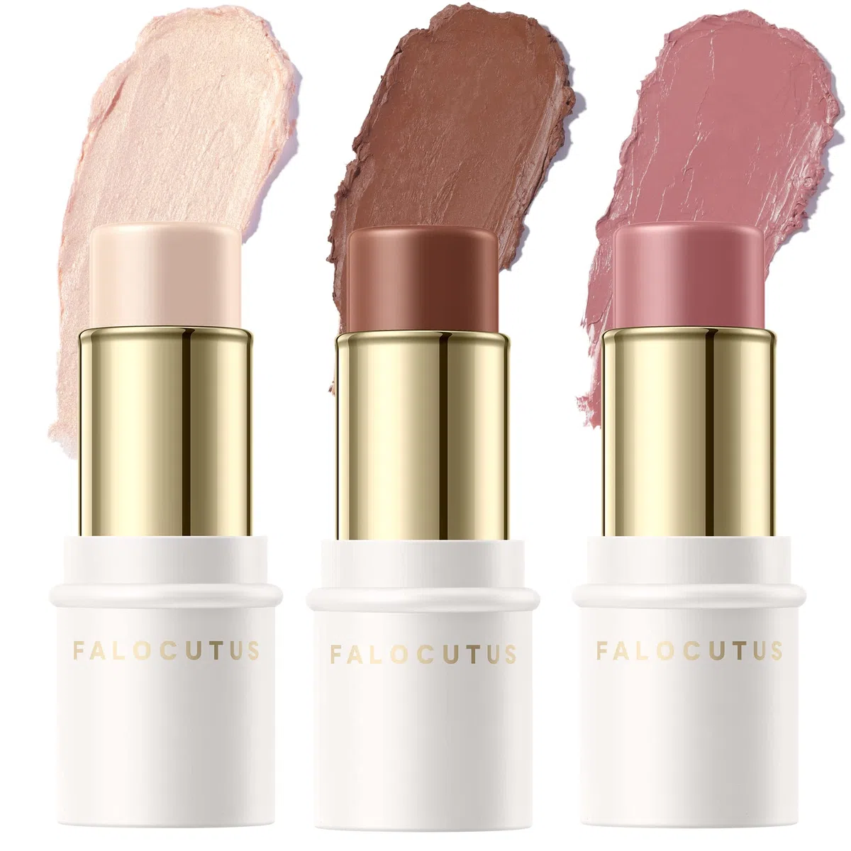 FALOCUTUS 3-teiliges neutrales Konturen-Stift-Set, Creme-Rouge und Highlighter-Stift, langanhaltender und glatter natürlicher Gesichtskontur-Leuchter, professionelles Make-up-Set für alle Haut