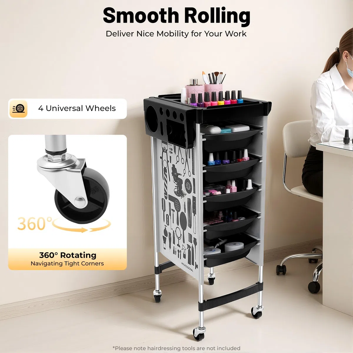 Friseurwagen mit 5 Schubladen 6 Etagen Friseur Rollwagen Friseur Arbeitswagen für Beauty-SPA-Barbershop usw (Weiß)