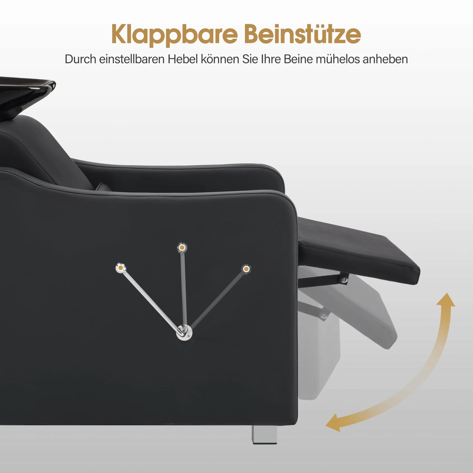 Barberpub Friseurstuhl mit Waschbecken, Klappbare Beinstütze, Friseurwaschbecken aus Keramik Verstellbar, Friseurwaschsessel für SPA Salon, Friseur Waschplatz W8675 (Schwarz)
