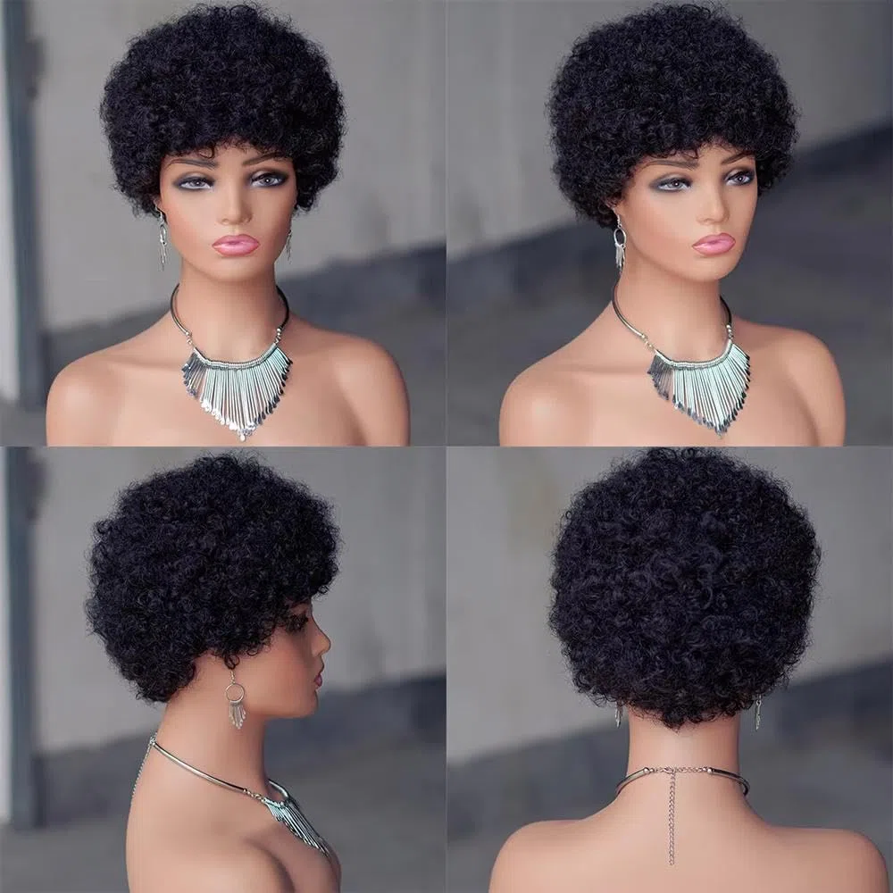 Haarpflege Lockige BOB Perücke Aus Echthaar In Natürlicher Farbe Gebrauchsfertig 250% Dichte Für Frauen(6 inches) | 15,2 cm