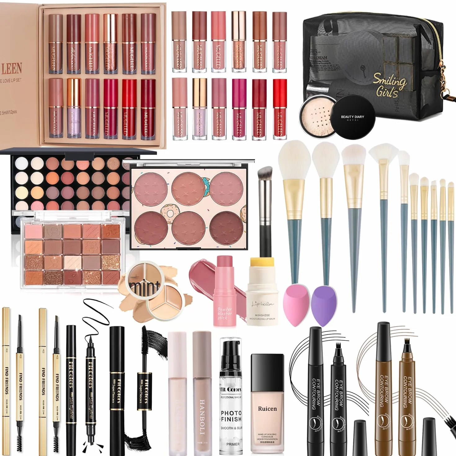 Make Up Set für den perfekten Full Face Look, 43-teiliges Make Up Set für Frauen mit 60 Color Lidschatten, Mascara, Eyeliner, Lipgloss, MakeUp Set für unterwegs