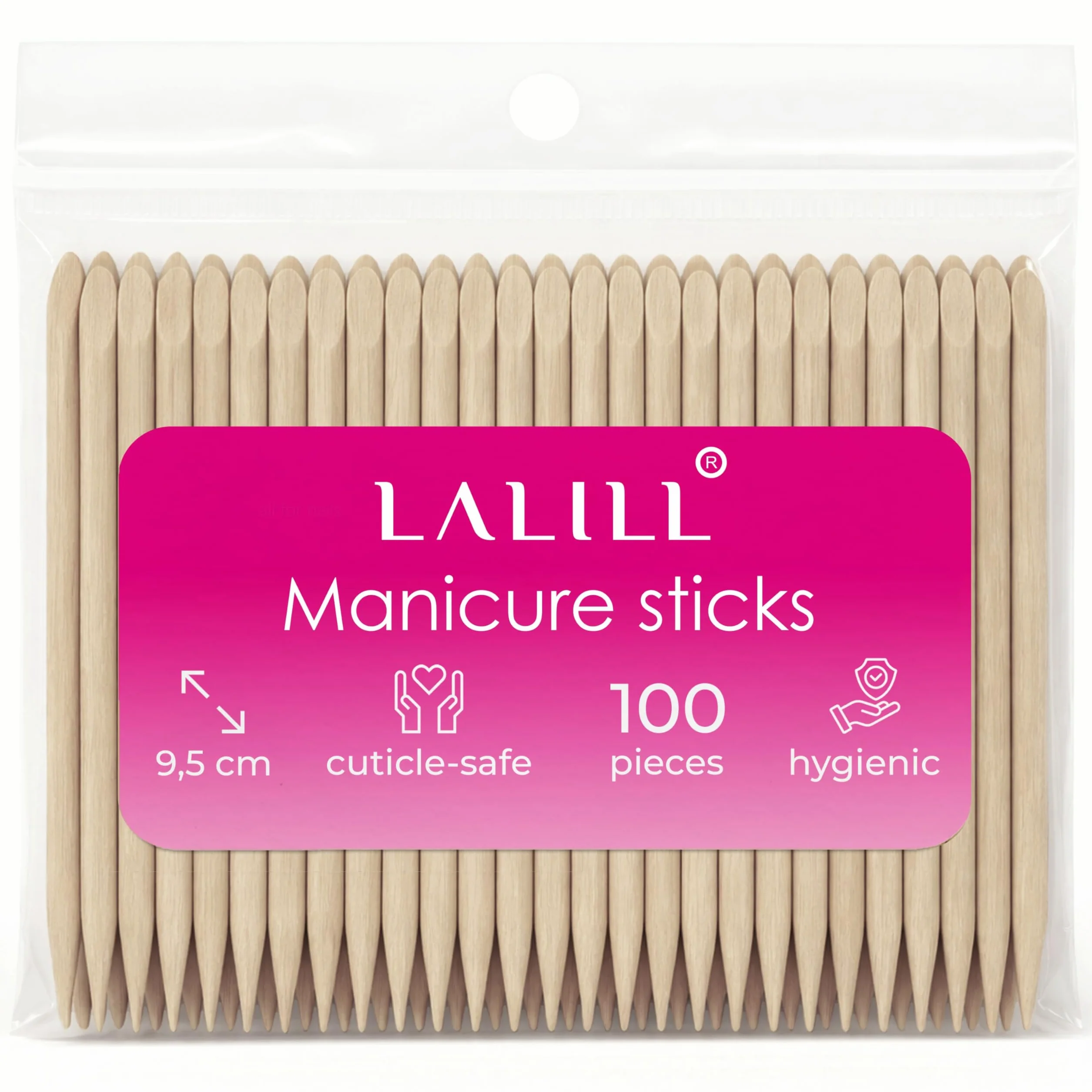 LALILL Holzstäbchen 100 Stück - Nailhautschieber - Holz Orange Sticks for Maniküre, Pediküre - Maniküre Nailhautpflege for Tattoo, Eyelashes, Beauty, Make-up, Nails