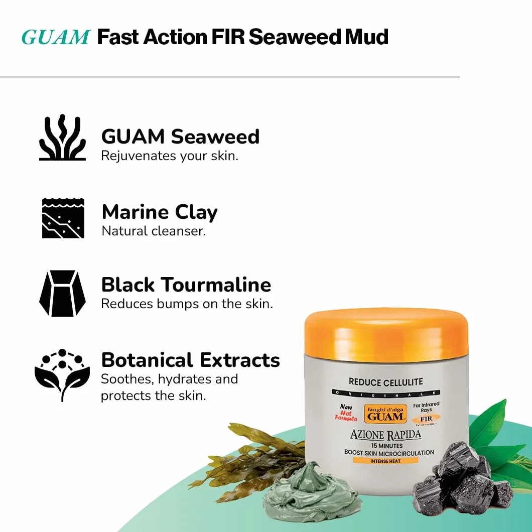 Guam, Algenfango Guam FIR Sofortwirkung 15 min, neue Formel für Hautmikrozirkulation mit den Vorteilen der Fernen Infrarotstrahlen, Warm, Made in Italy, 500 ml Packung