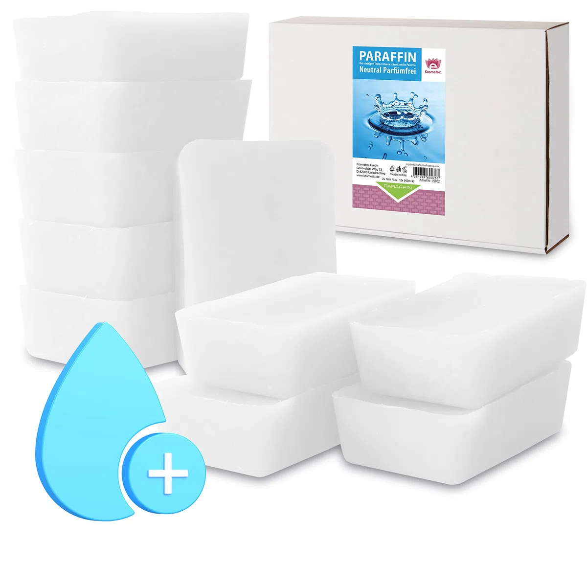 Kosmetex Paraffin-Bad Neutral – Wärmebad für Hände + Füße – Wohlbehagen für Gelenke – Geeignet für Ergotherapie und Physiotherapie – Parfümfrei – Wachsblock (10x 500ml)