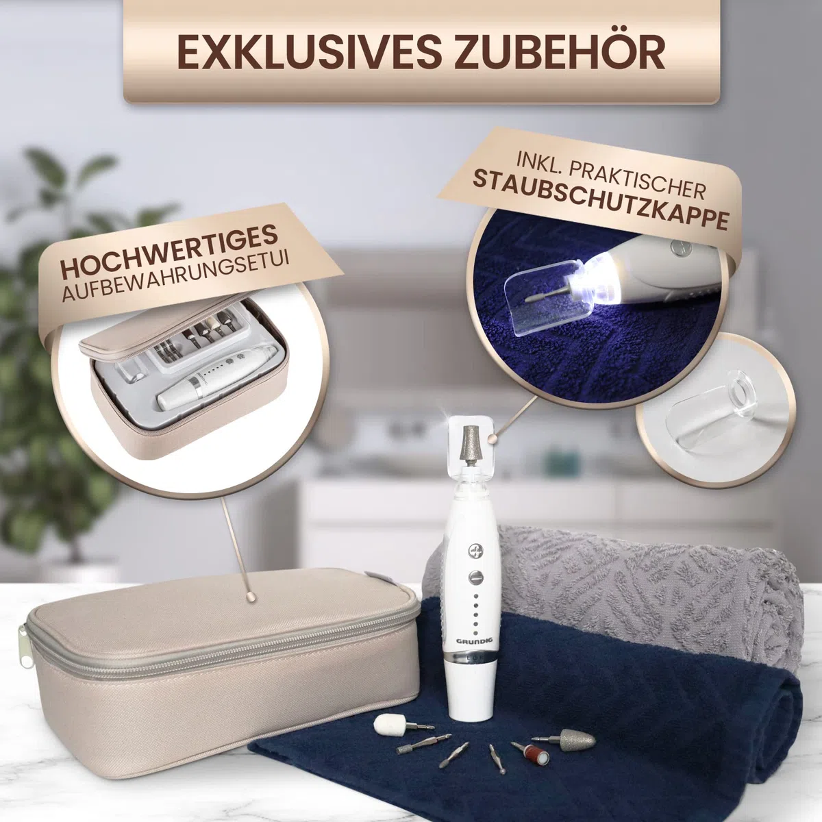 GRUNDIG Maniküre Set elektrisch - Schöne Nägel dank Power LED und 17tlg Saphir Zubehör Pediküre Fußpflege Set & Maniküre Set mit Zubehör Nachbestellmöglichkeit elektrische Nagelfeile (Maniküre Set V2)