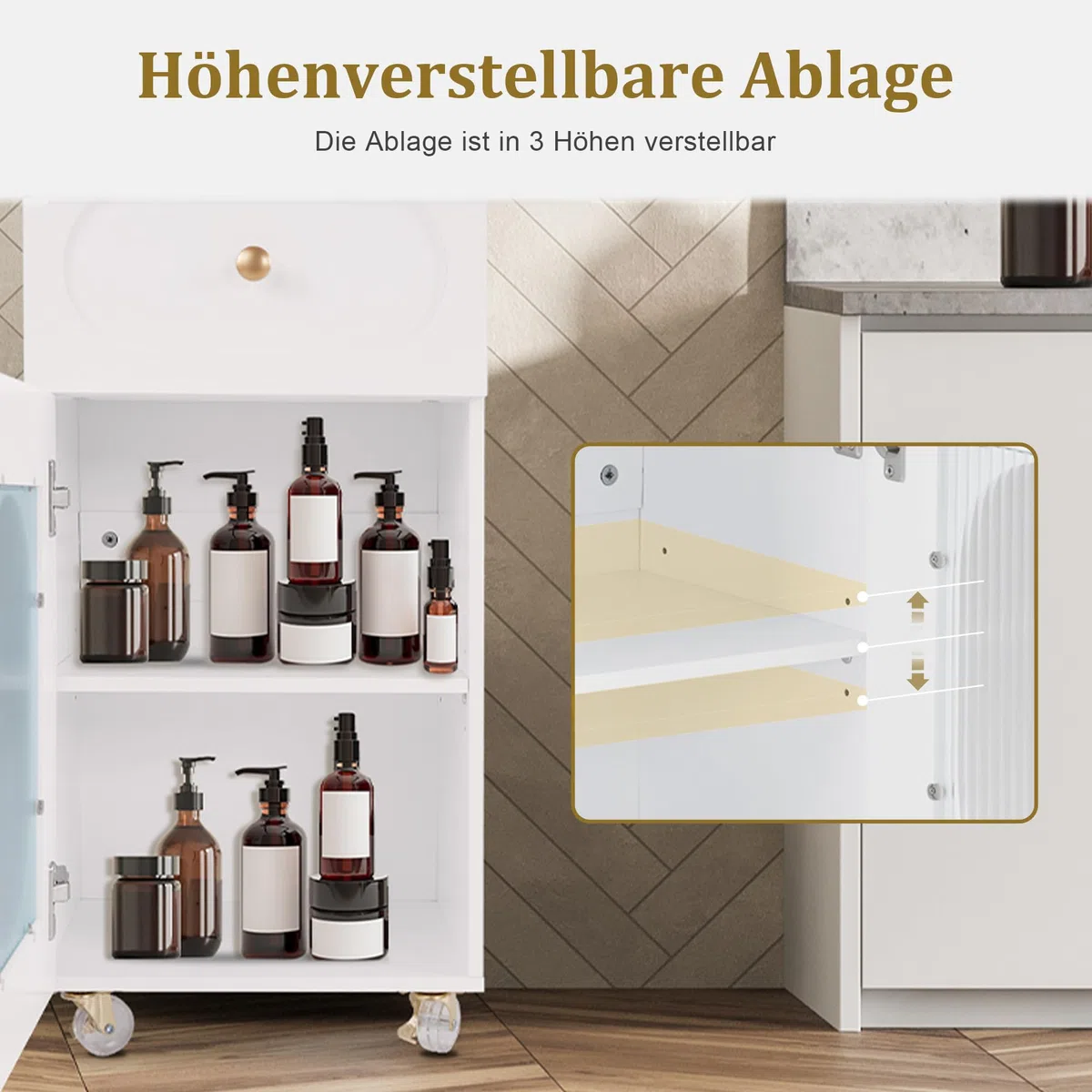 M MCombo Friseurwagen mit Rollen & Schubladen, Rollwagen Servierwagen Weiß, Salon Trolley 3 Ablagen Föhnhalter, 31,4x37x85,5 cm