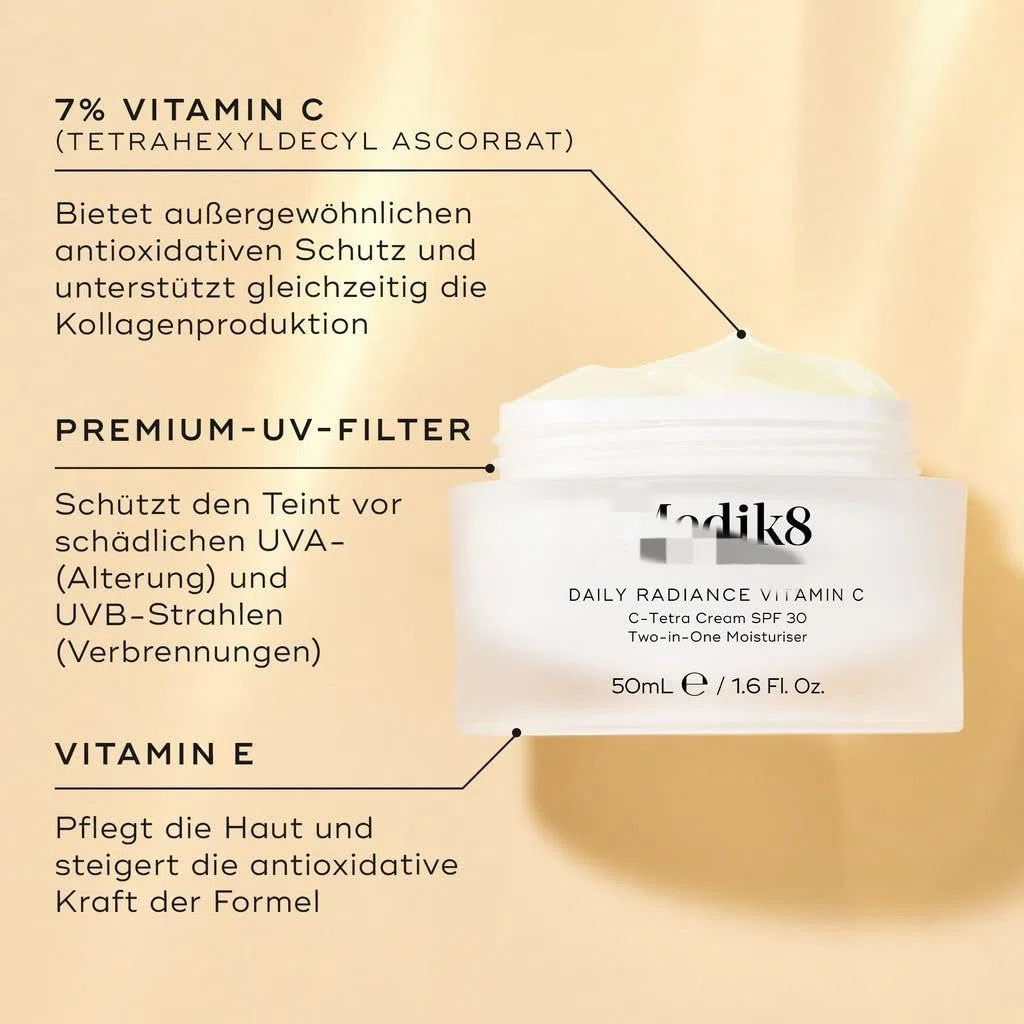 Daily Radiance Vitamin C - 2-in-1 LSF- & Feuchtigkeitscreme für das Gesicht - C-Tetra Cream LSF 30 - Schützt die Haut vor vorzeitigen Anzeichen der Hautalterung - 50ml