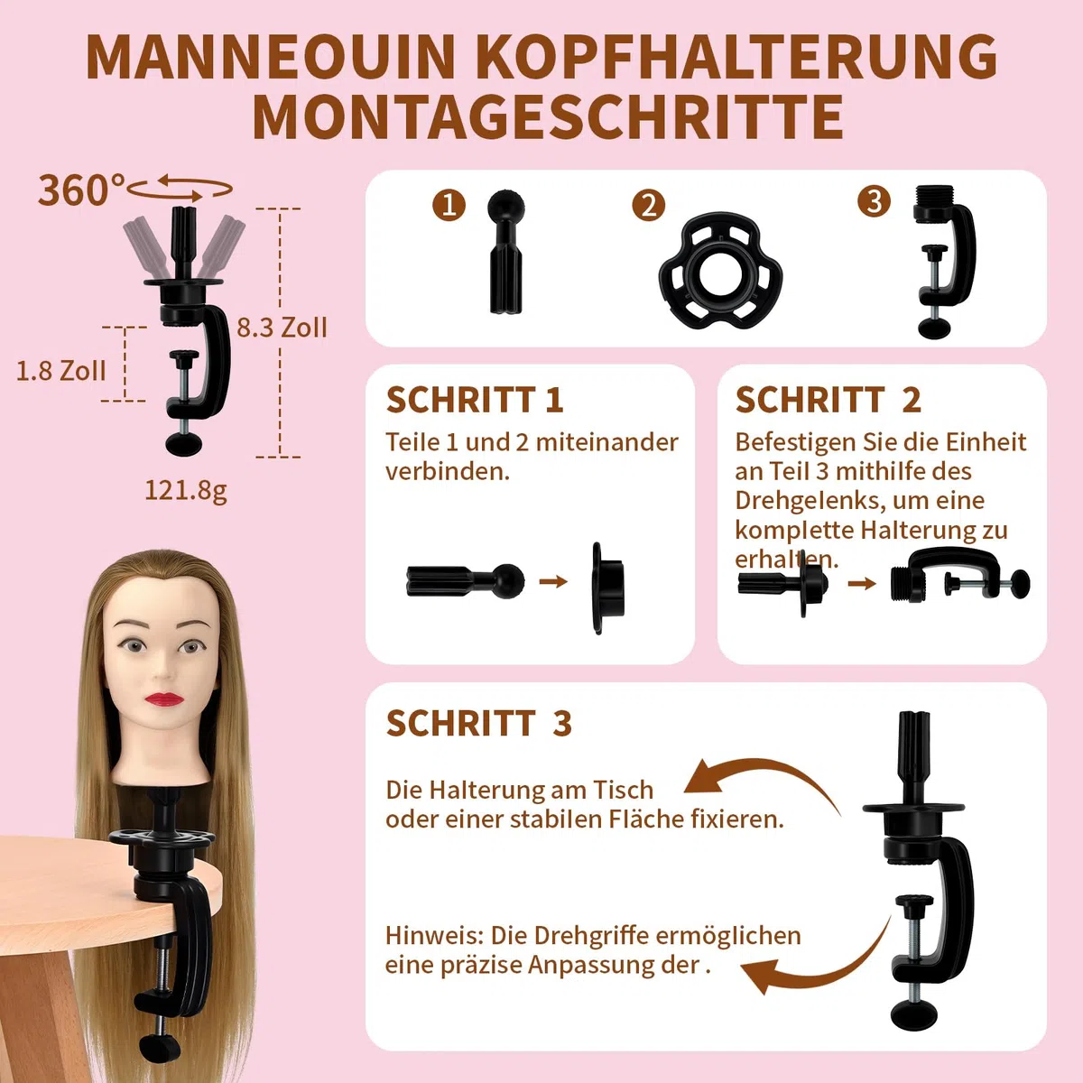 Trainingskopf 28 Zoll Hochtemperaturfaser Haar für Friseure DIY Frisuren Set Gold