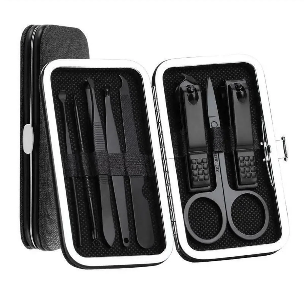 Nagelknipser, 8-teiliges Multifunktions-Ohrlöffel-Nagelknipser aus Edelstahl for den Haushalt, Pediküre-Nagelschere, Körperpflegeset(Black)