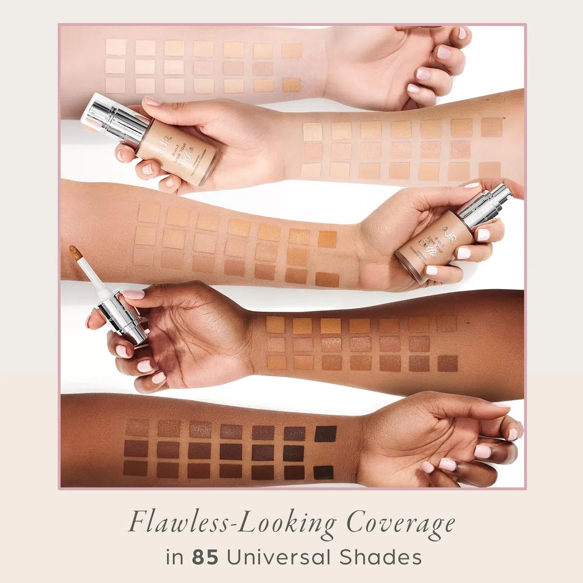 PUR Cosmetics 4-in-1 Love Your Selfie Longwear Foundation and Concealer - Unique, Dual-Applicator Component - Covers Blemishes and Imperfection - Reduce Fine Lines and Wrinkles - MN3-1 oz Makeup