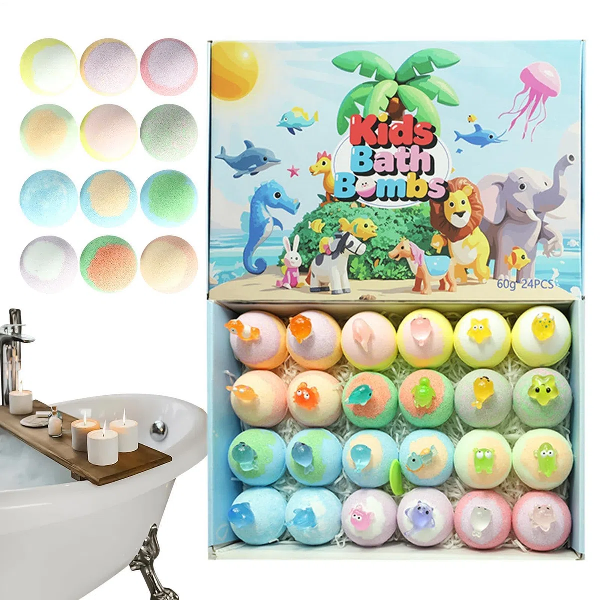 Badesalz-Ball 24 Stück Entspannender Reinigungsschaum | Badesalz mit Spielfigur Für , Mädchen, Spa, Zuhause, Badewanne, Reise, Hotel