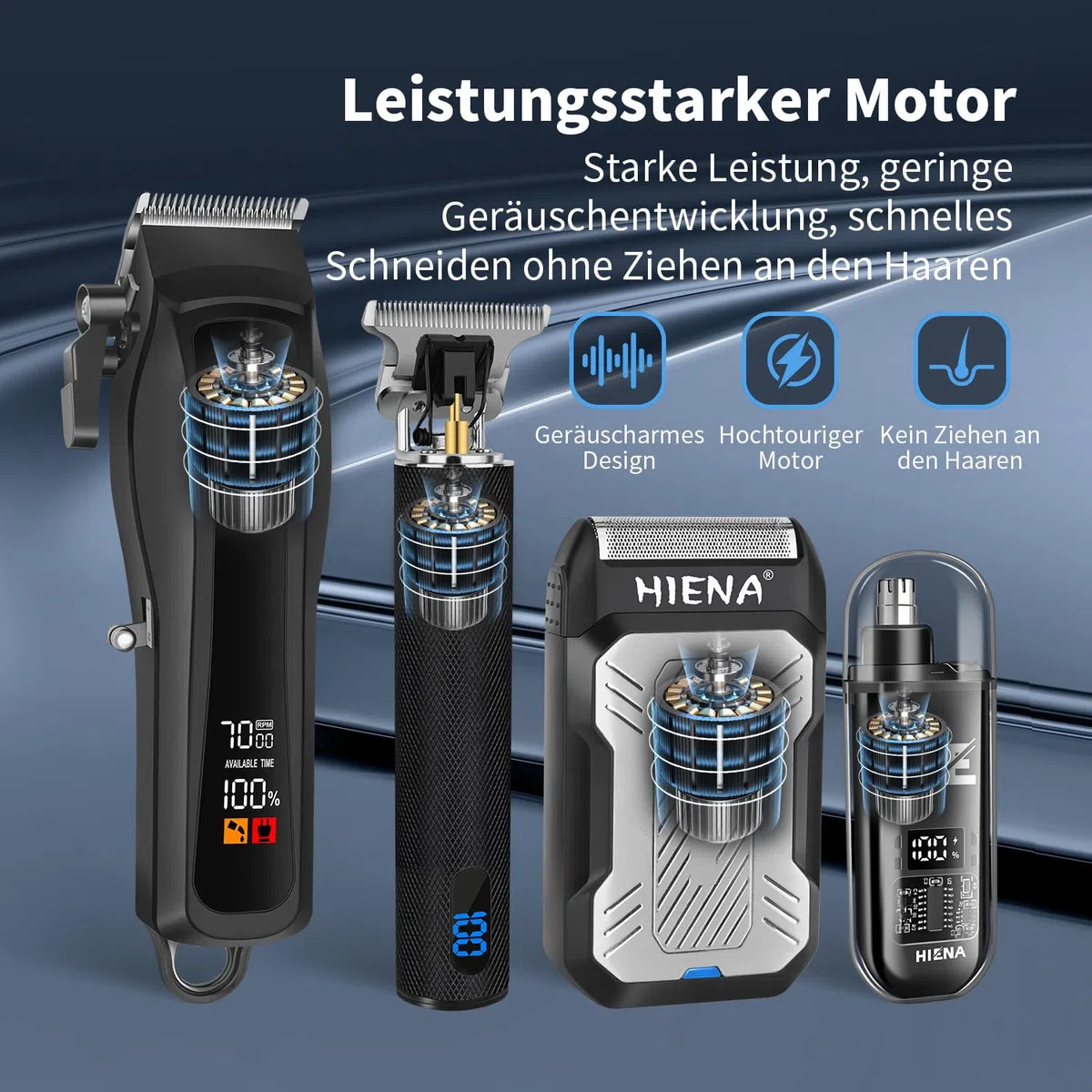 HIENA PRO Professionelle Haarschneidemaschine Herren, komplettes Barber Kit,Bartschneider, Aluminiumfolienrasierer und Nasenhaarschneidemaschine