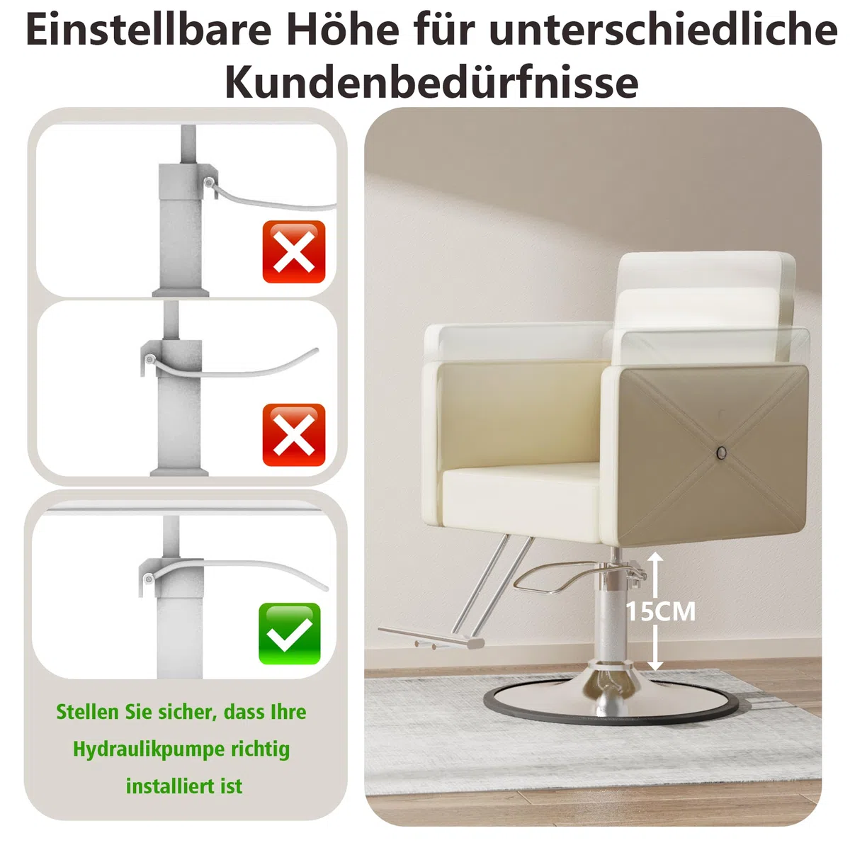 Quadratischer Friseurstuhl 360 Grad drehbar Beige