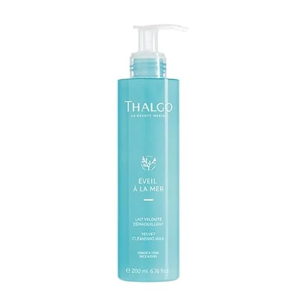 THALGO Éveil à la Mer Zarte Reinigungsmilch 200 ml – Sanfte Reinigung & Make-up Entferner für trockene, sensible Haut – Gesichtsreinigung mit Meeresalgen, Traubenkern- & Rizinusöl