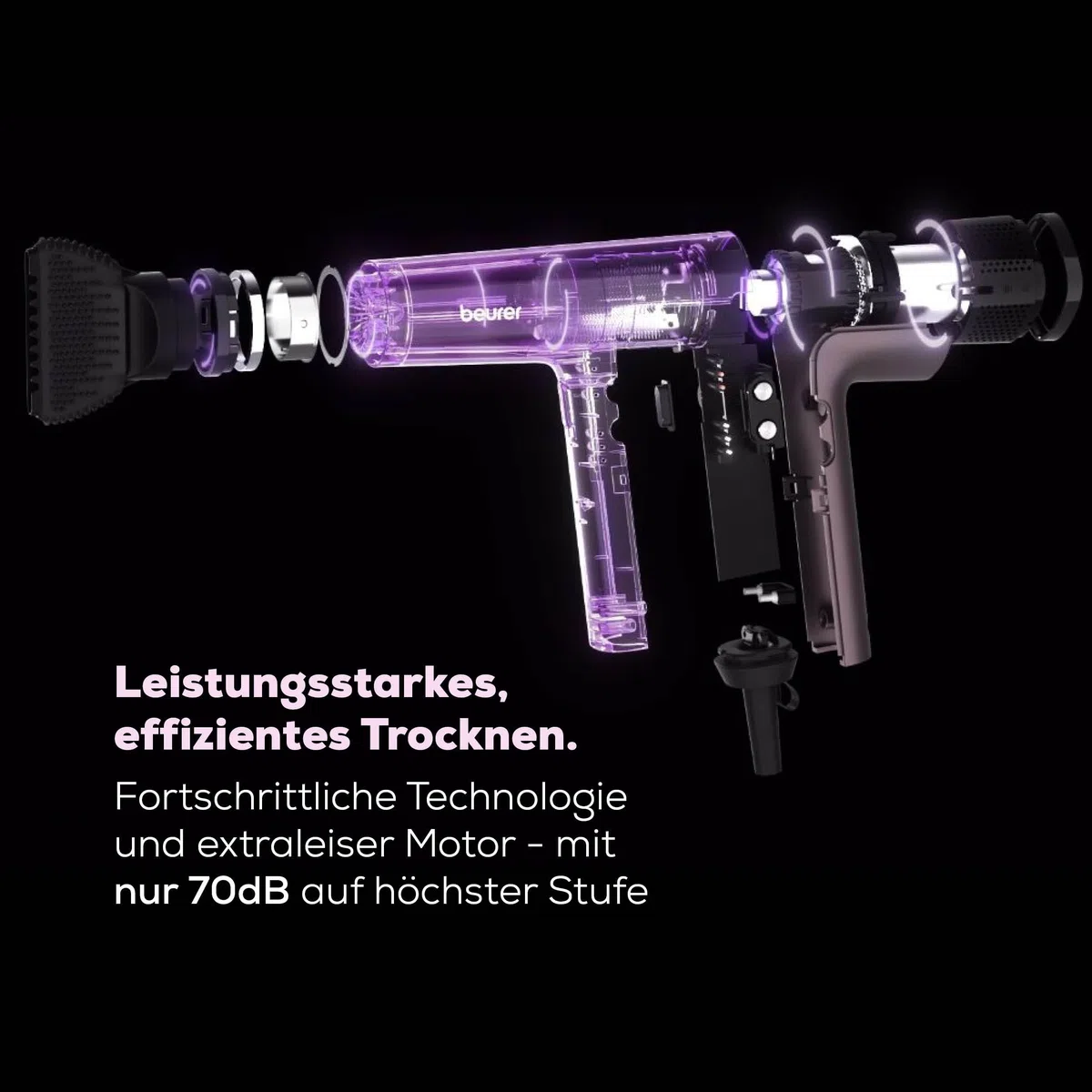 Beurer HC 100 Excellence Haartrockner, Föhn mit kraftvollem Digitalmotor, trocknet bis zu 20% schneller, leichtes Gewicht, besonders leise, Ionenfunktion für glänzendes Haar, inkl. Volumendiffusor